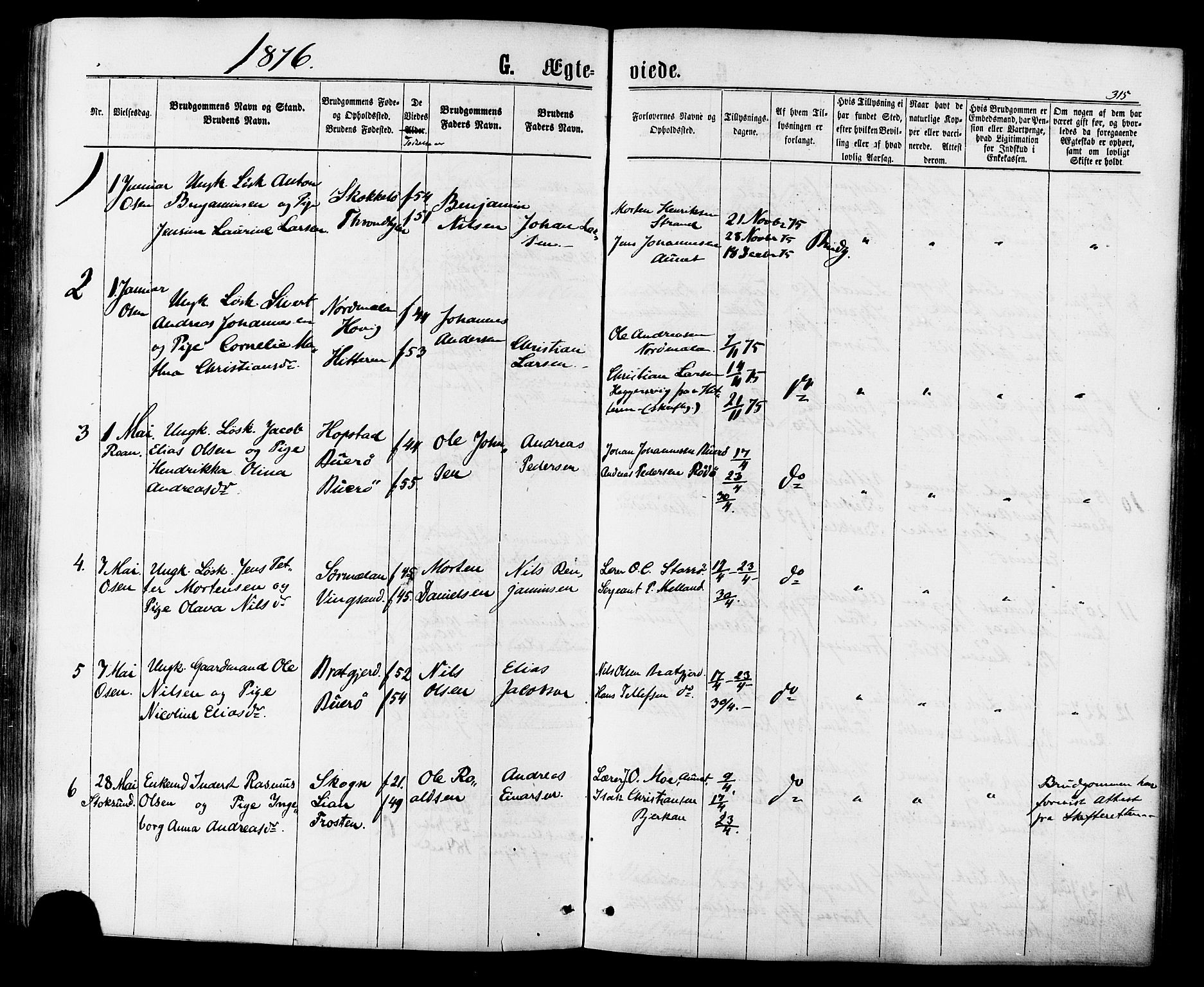 Ministerialprotokoller, klokkerbøker og fødselsregistre - Sør-Trøndelag, AV/SAT-A-1456/657/L0706: Parish register (official) no. 657A07, 1867-1878, p. 315