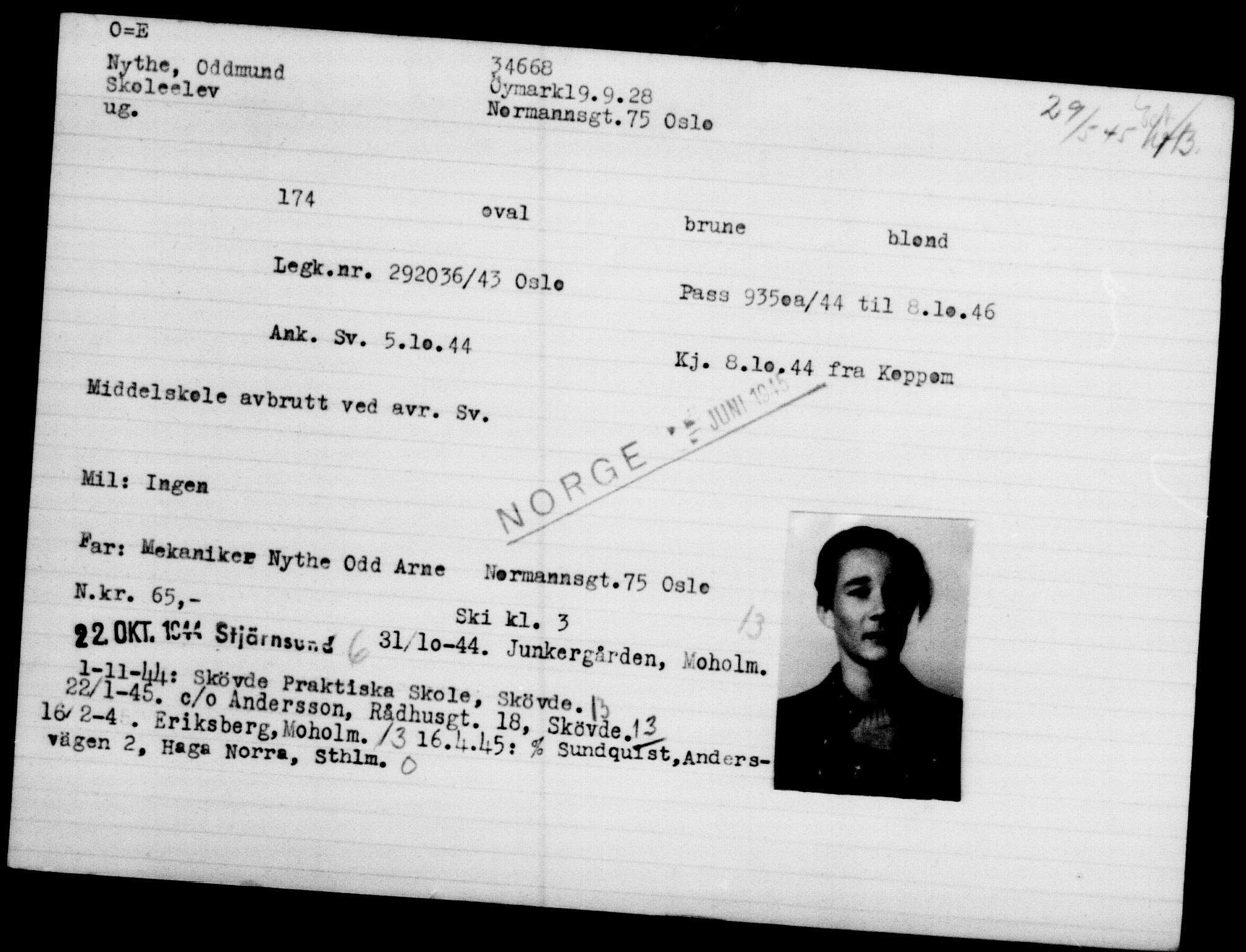 Utenriksstasjonene, Legasjonen i Stockholm, Flyktningkontoret, AV/RA-S-6753/V/Va/L0013: Kjesäterkartoteket, flyktninger med registreringsnr. 31500-34731, 1940-1945, p. 3339