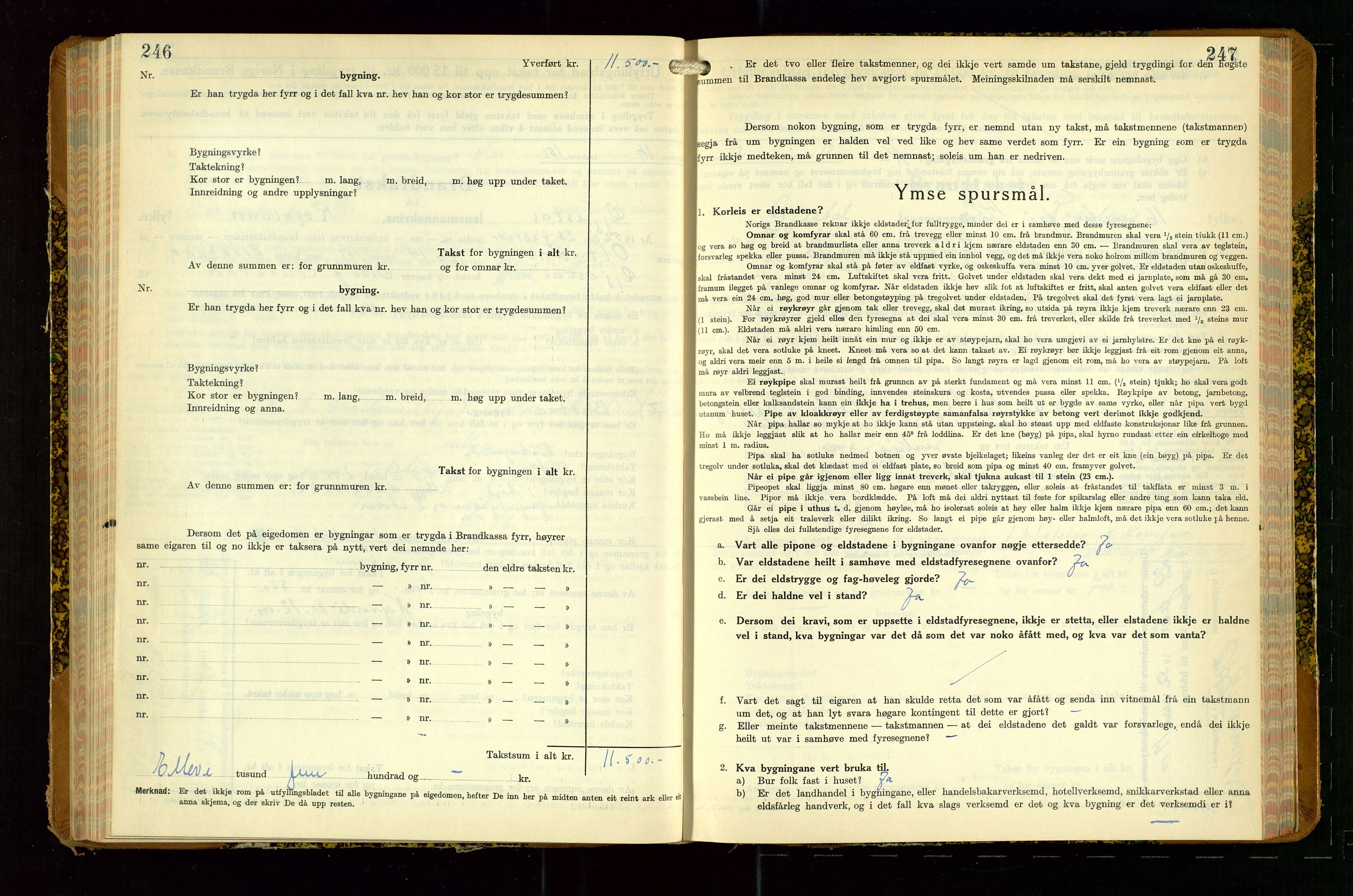 Gjesdal lensmannskontor, SAST/A-100441/Go/L0008: Branntakstskjemaprotokoll, 1937-1955, p. 246-247