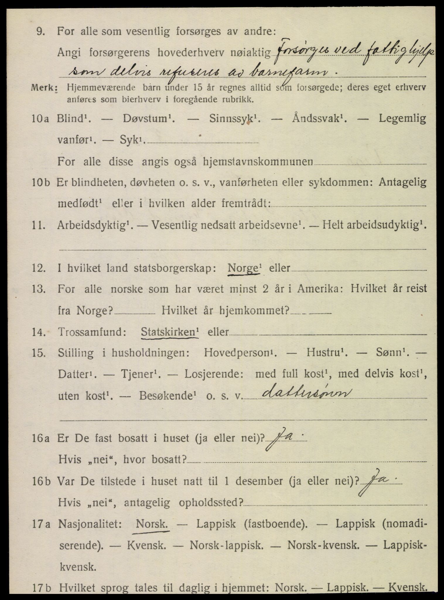 SAT, 1920 census for Vega, 1920, p. 1696