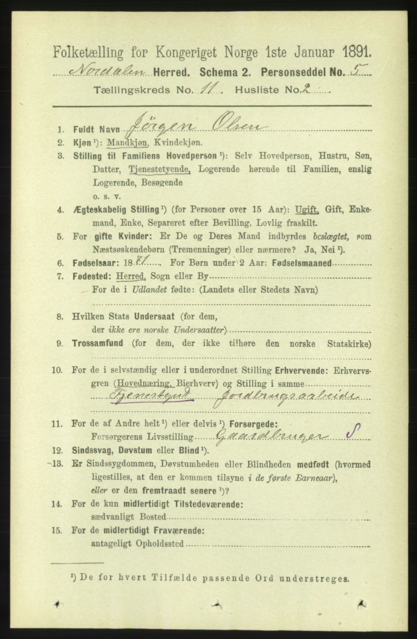 RA, 1891 census for 1524 Norddal, 1891, p. 2514