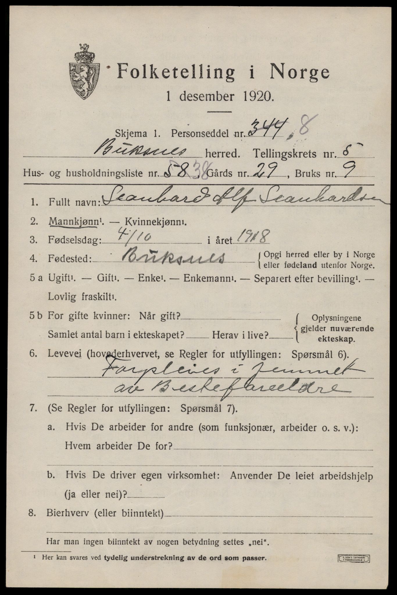 SAT, 1920 census for Buksnes, 1920, p. 5763