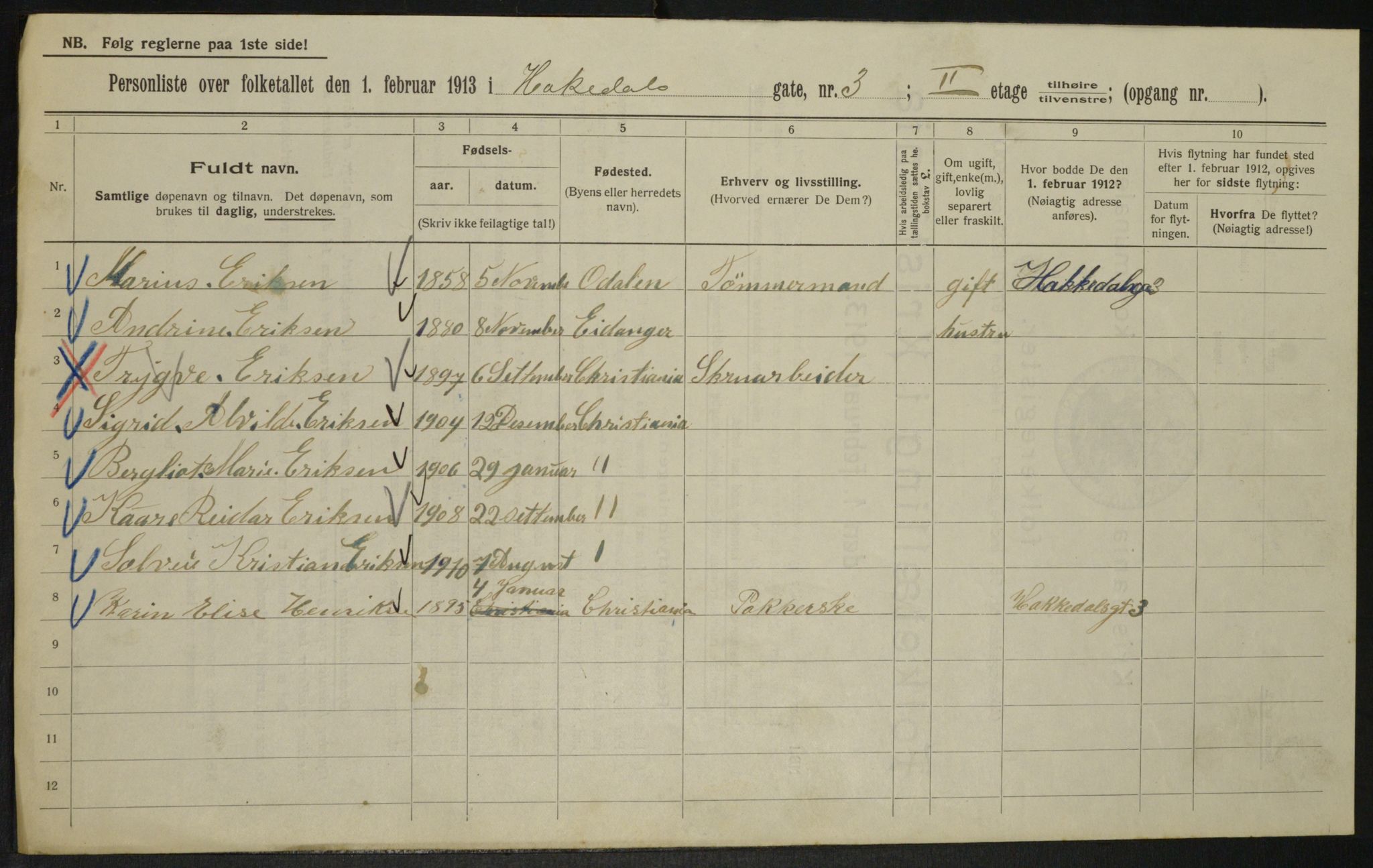 OBA, Municipal Census 1913 for Kristiania, 1913, p. 34090