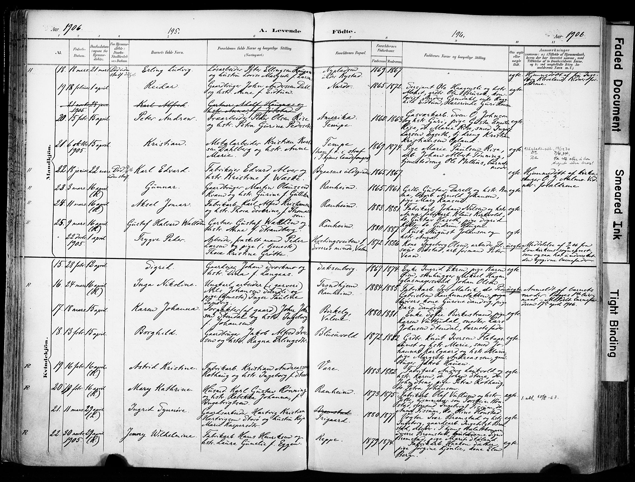 Ministerialprotokoller, klokkerbøker og fødselsregistre - Sør-Trøndelag, AV/SAT-A-1456/606/L0301: Parish register (official) no. 606A16, 1894-1907, p. 195-196