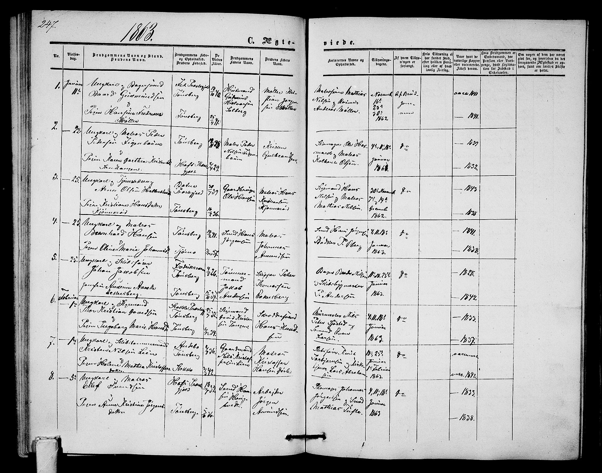 Tønsberg kirkebøker, AV/SAKO-A-330/G/Ga/L0003: Parish register (copy) no. 3, 1855-1864, p. 247