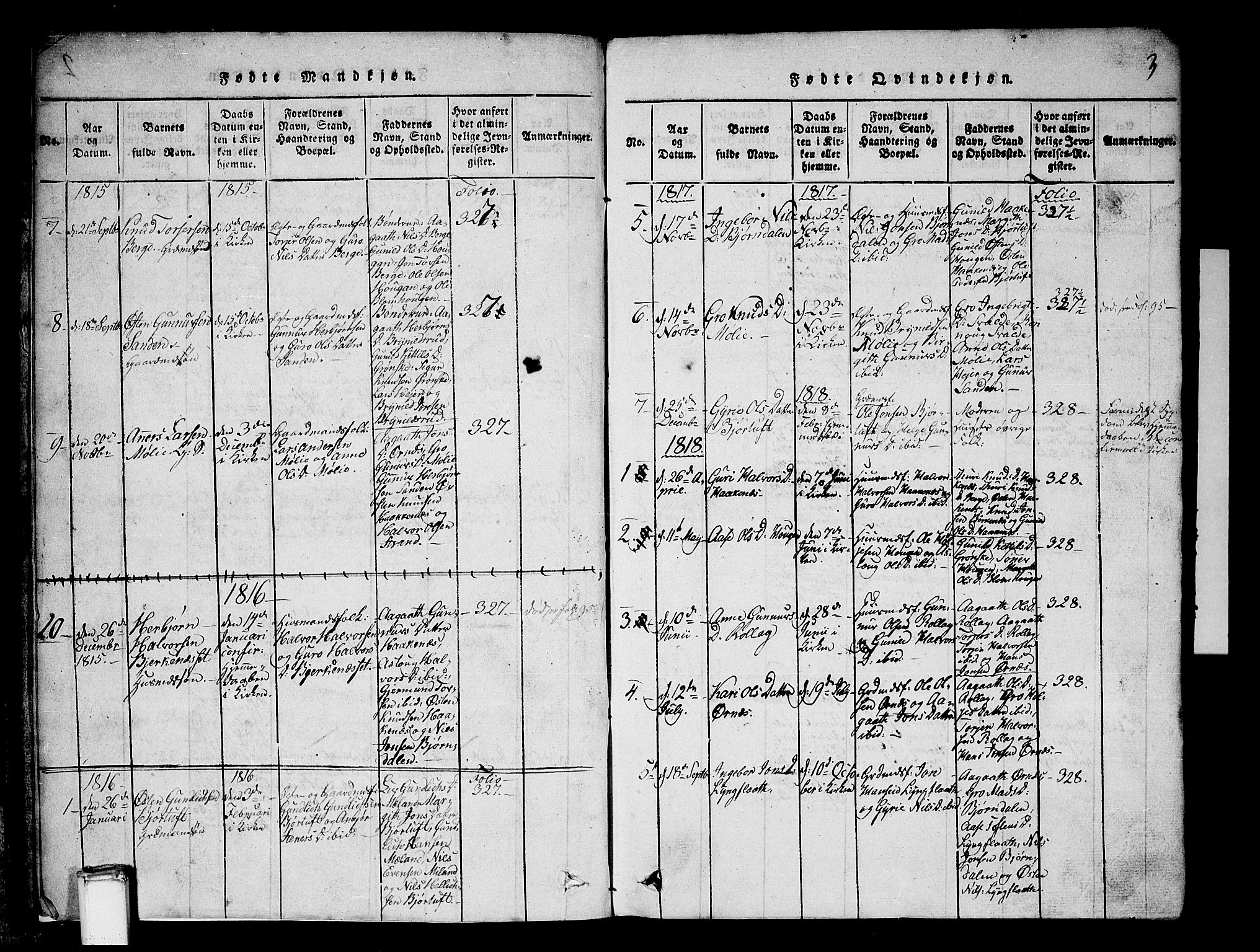 Tinn kirkebøker, SAKO/A-308/G/Gb/L0001: Parish register (copy) no. II 1 /1, 1815-1850, p. 3