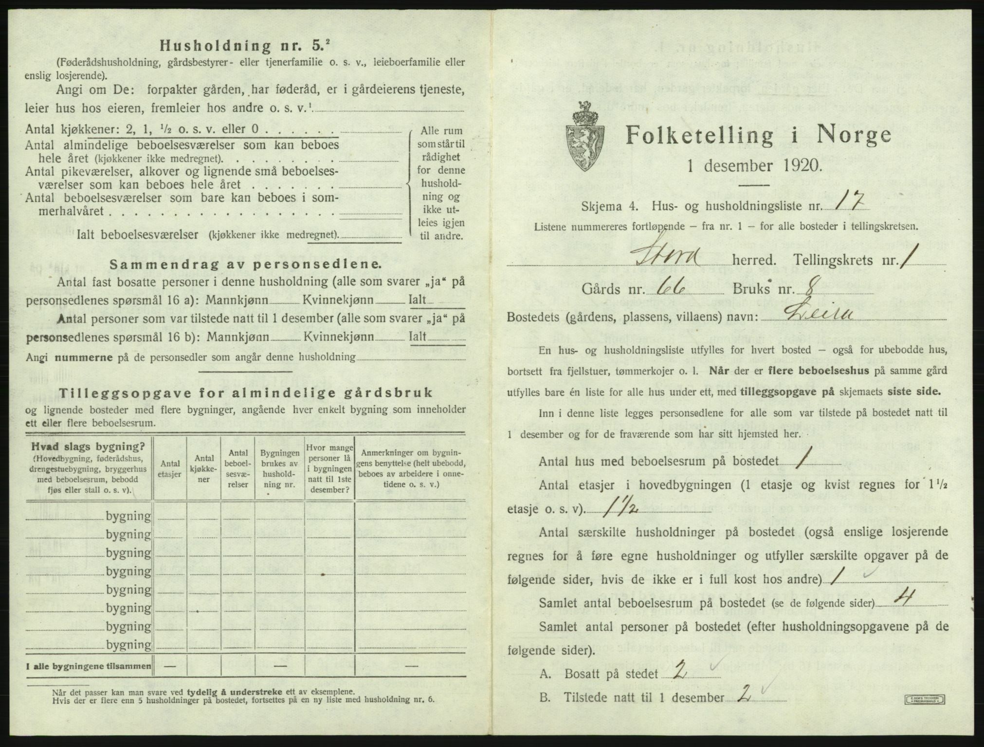 SAB, 1920 census for Stord, 1920, p. 87