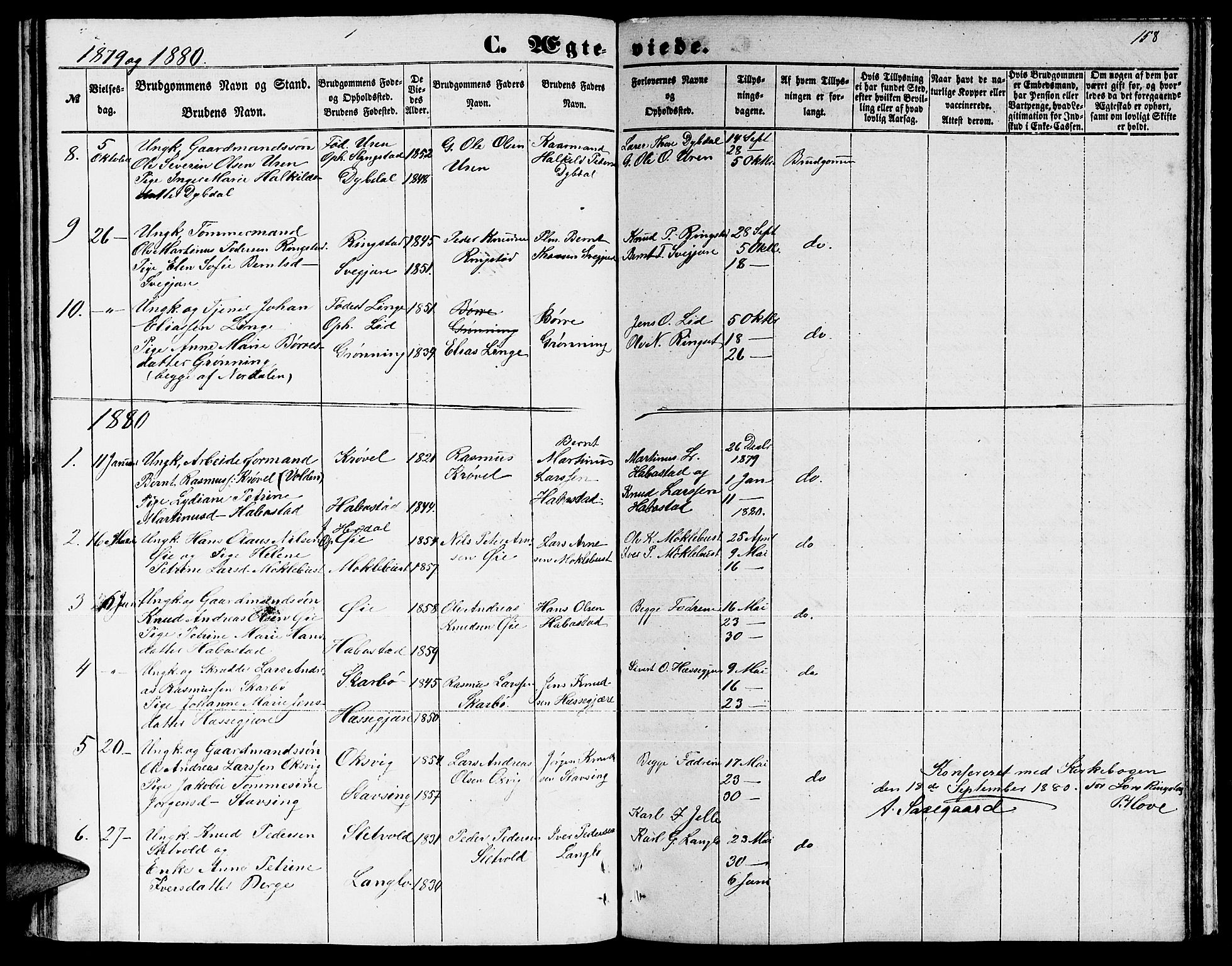 Ministerialprotokoller, klokkerbøker og fødselsregistre - Møre og Romsdal, AV/SAT-A-1454/520/L0291: Parish register (copy) no. 520C03, 1854-1881, p. 158