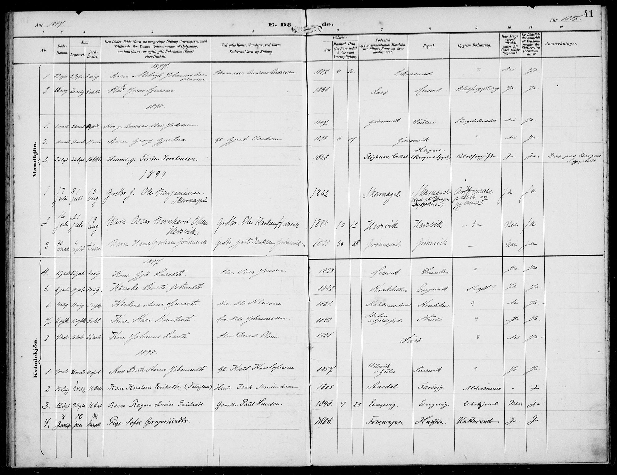Solund sokneprestembete, SAB/A-81401: Parish register (official) no. B  1, 1891-1901, p. 41