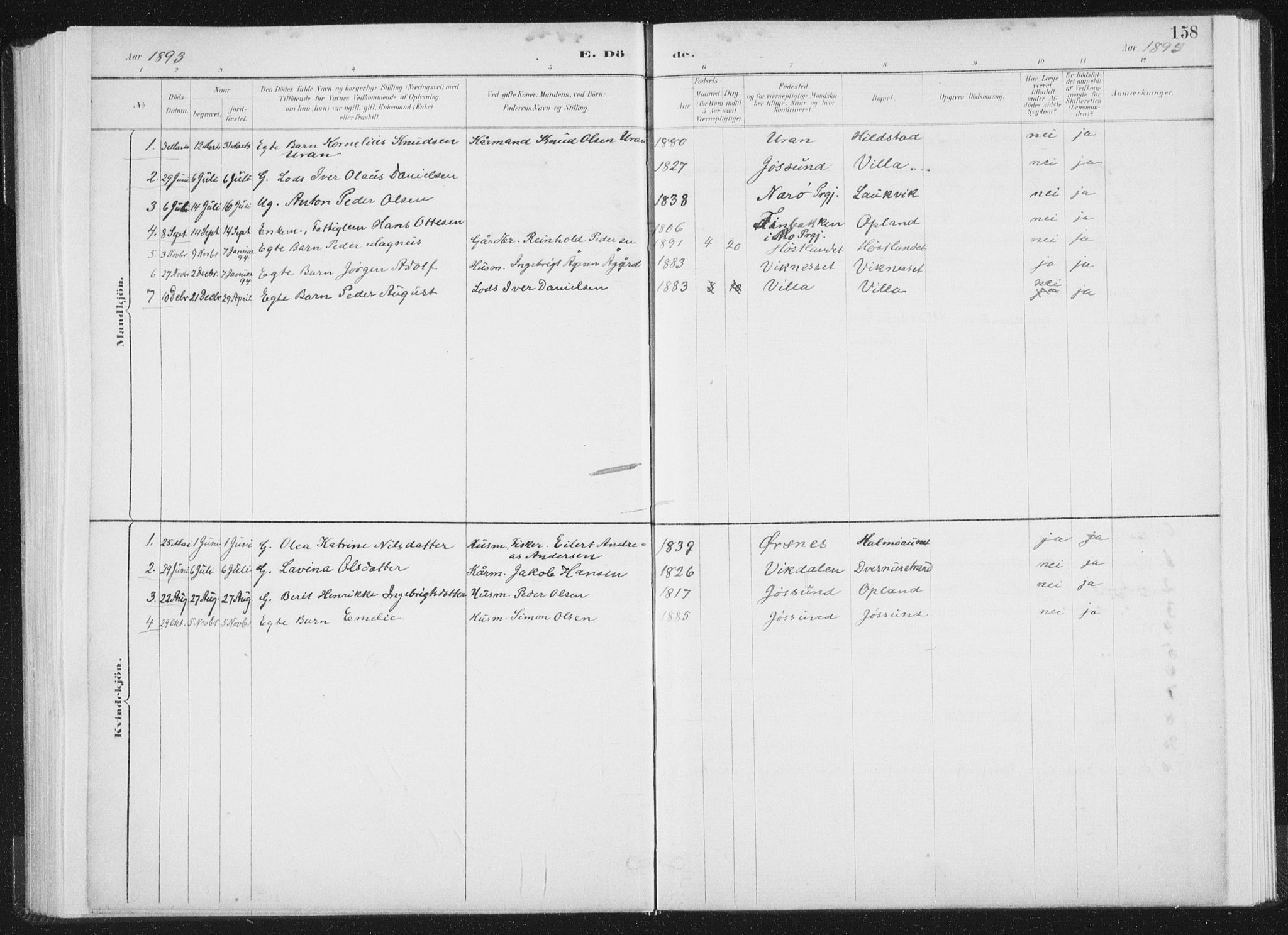Ministerialprotokoller, klokkerbøker og fødselsregistre - Nord-Trøndelag, SAT/A-1458/771/L0597: Parish register (official) no. 771A04, 1885-1910, p. 158