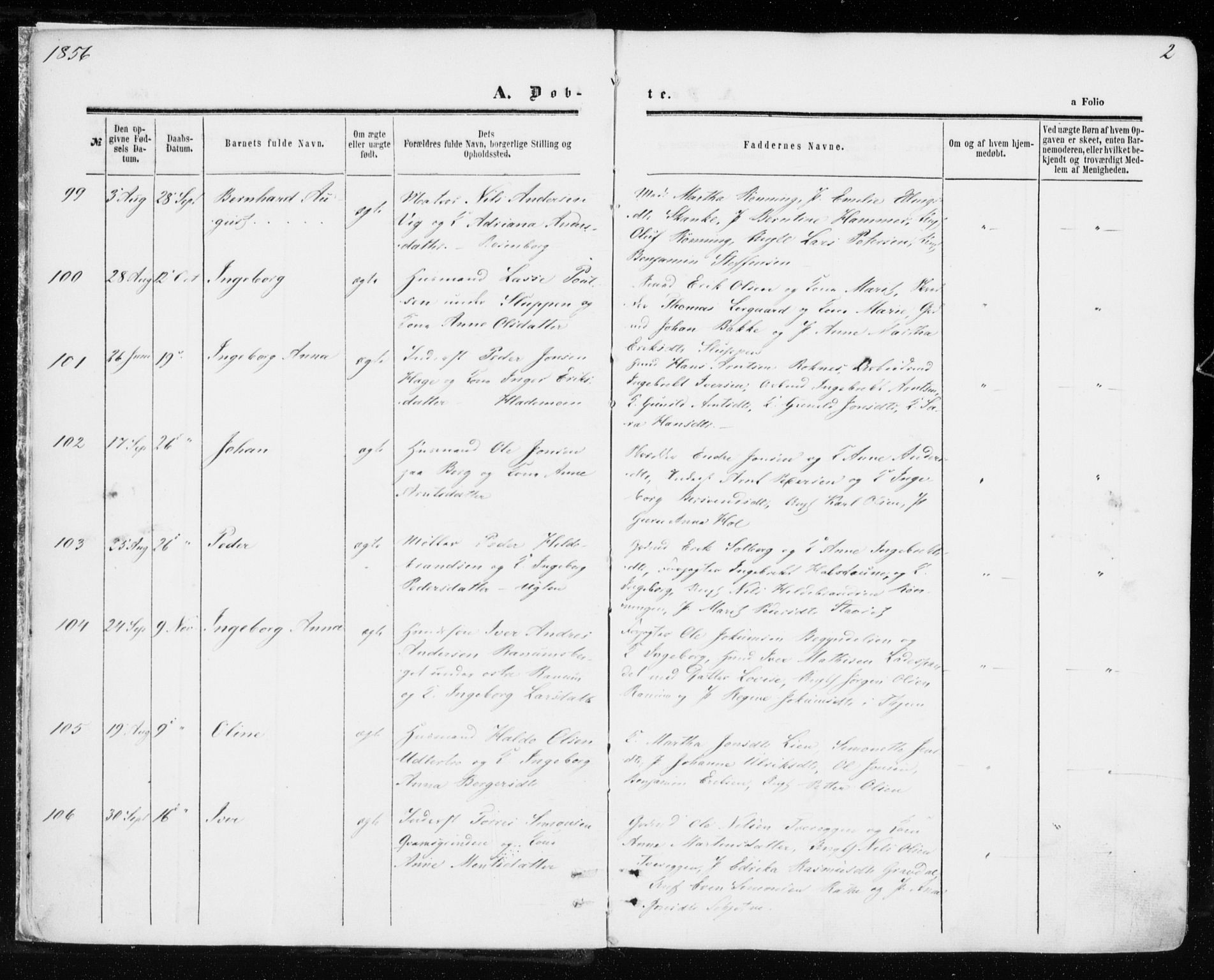 Ministerialprotokoller, klokkerbøker og fødselsregistre - Sør-Trøndelag, SAT/A-1456/606/L0292: Parish register (official) no. 606A07, 1856-1865, p. 2
