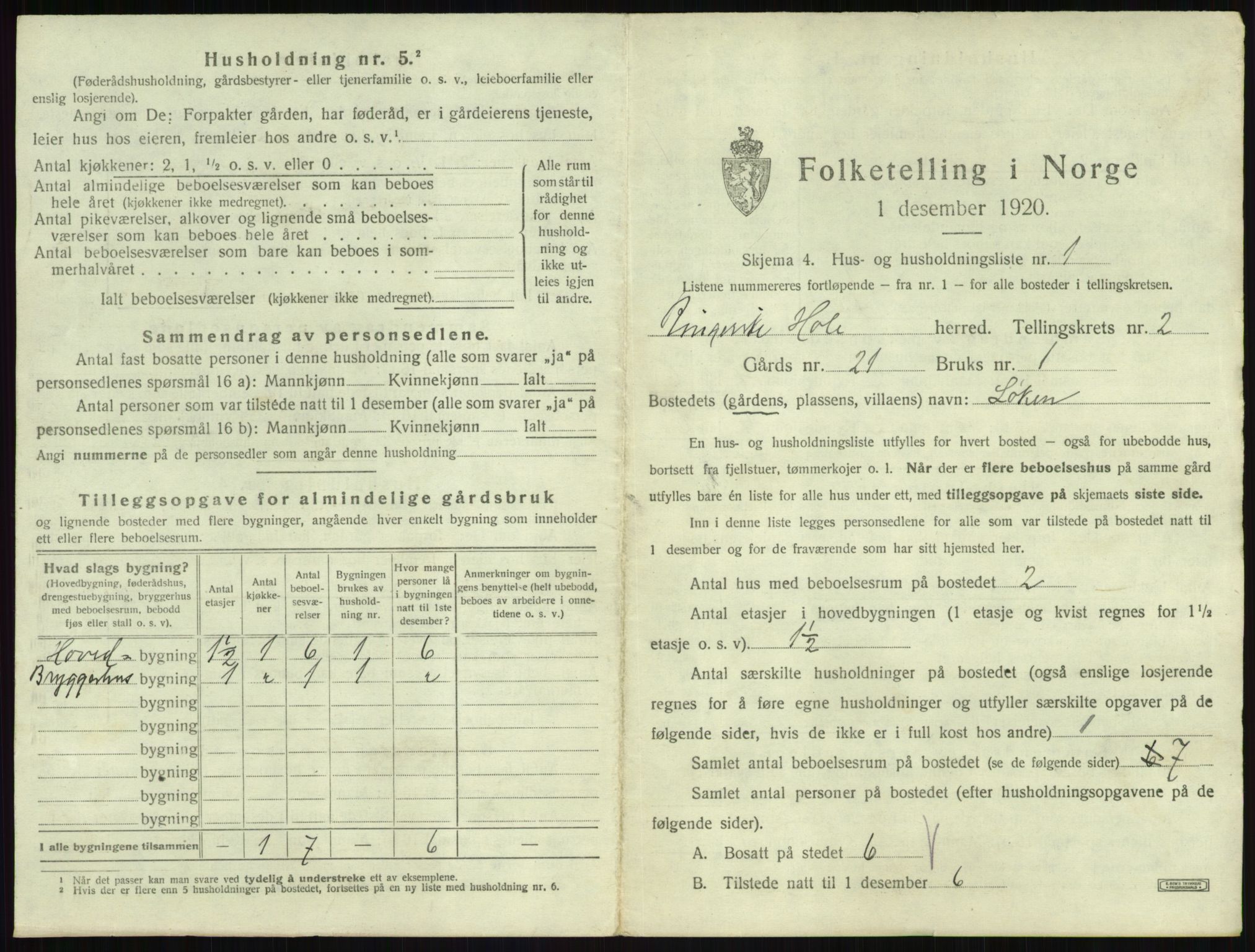 SAKO, 1920 census for Hole, 1920, p. 216