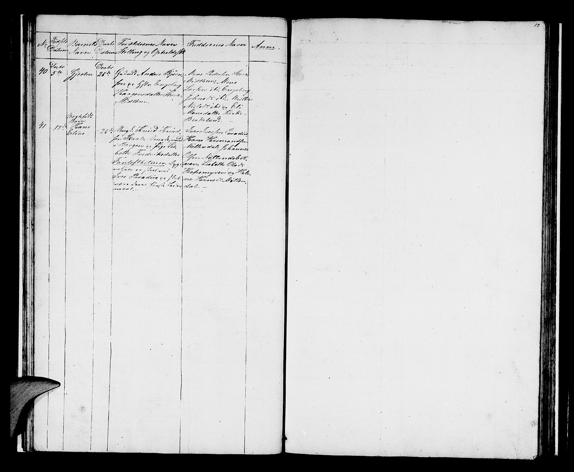 Birkeland Sokneprestembete, SAB/A-74601/H/Hab: Parish register (copy) no. A 1, 1853-1862, p. 12