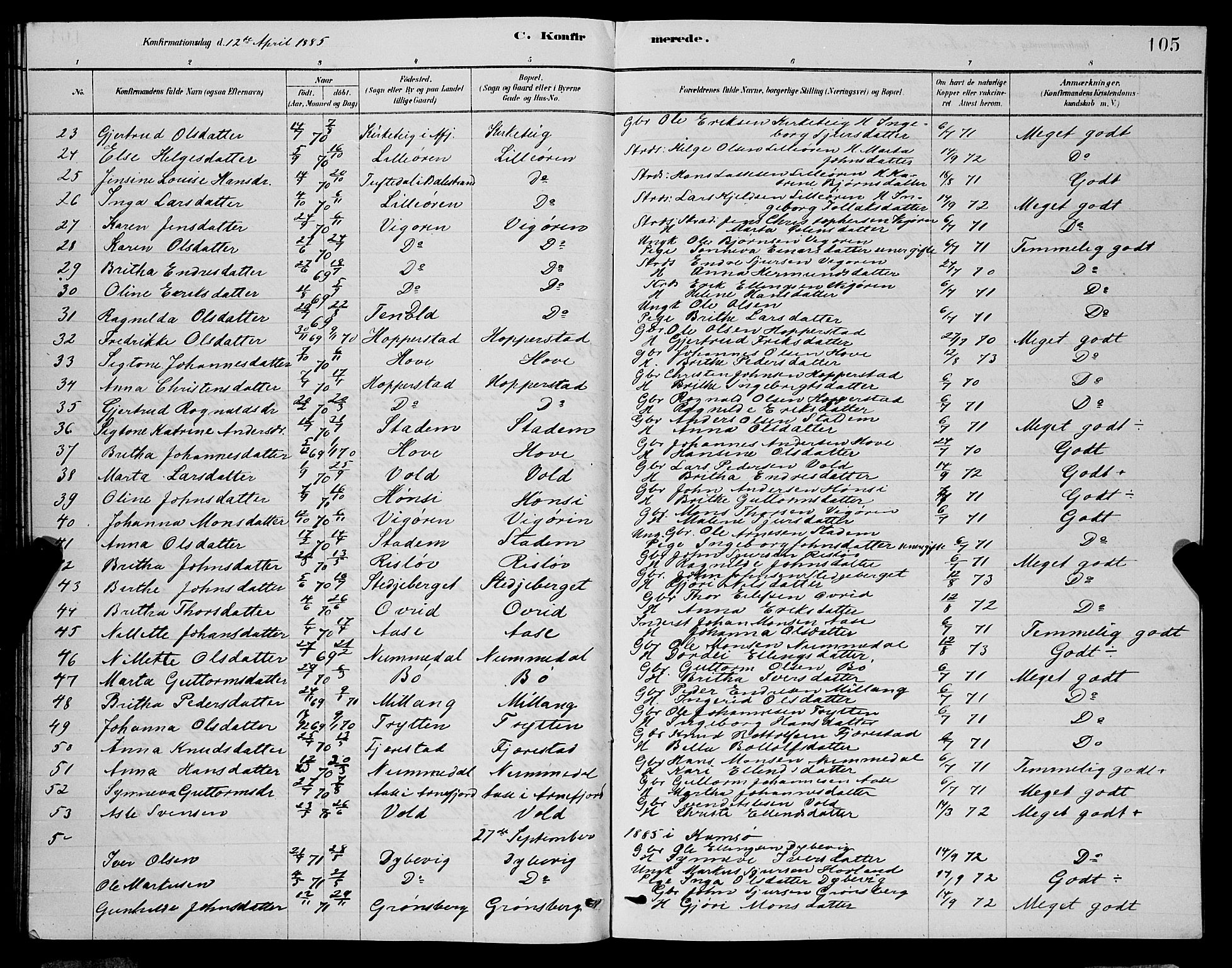 Vik sokneprestembete, AV/SAB-A-81501/H/Hab/Haba/L0003: Parish register (copy) no. A 3, 1878-1894, p. 105