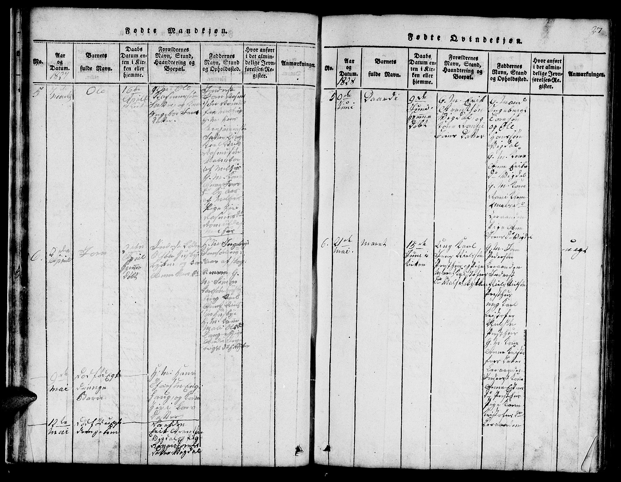 Ministerialprotokoller, klokkerbøker og fødselsregistre - Sør-Trøndelag, SAT/A-1456/666/L0788: Parish register (copy) no. 666C01, 1816-1847, p. 27