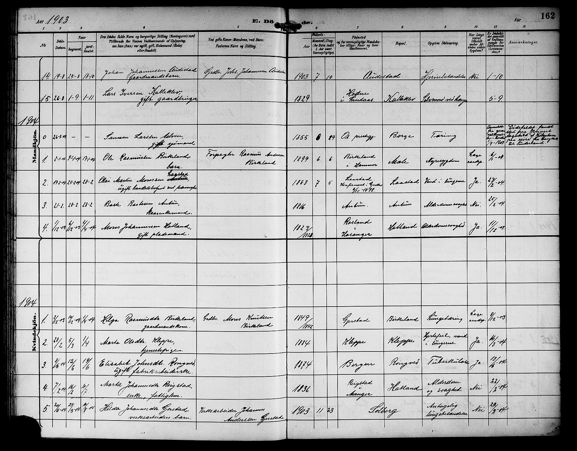 Haus sokneprestembete, SAB/A-75601/H/Hab: Parish register (copy) no. C 3, 1893-1906, p. 162