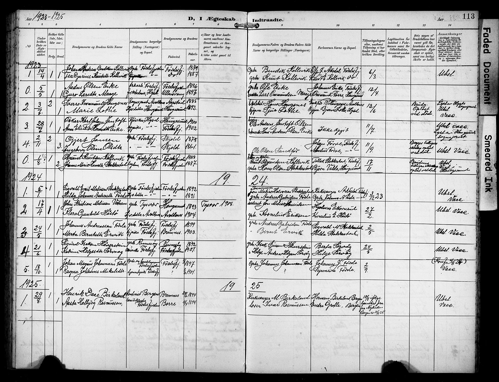 Avaldsnes sokneprestkontor, AV/SAST-A -101851/H/Ha/Hab/L0011: Parish register (copy) no. B 11, 1893-1929, p. 113