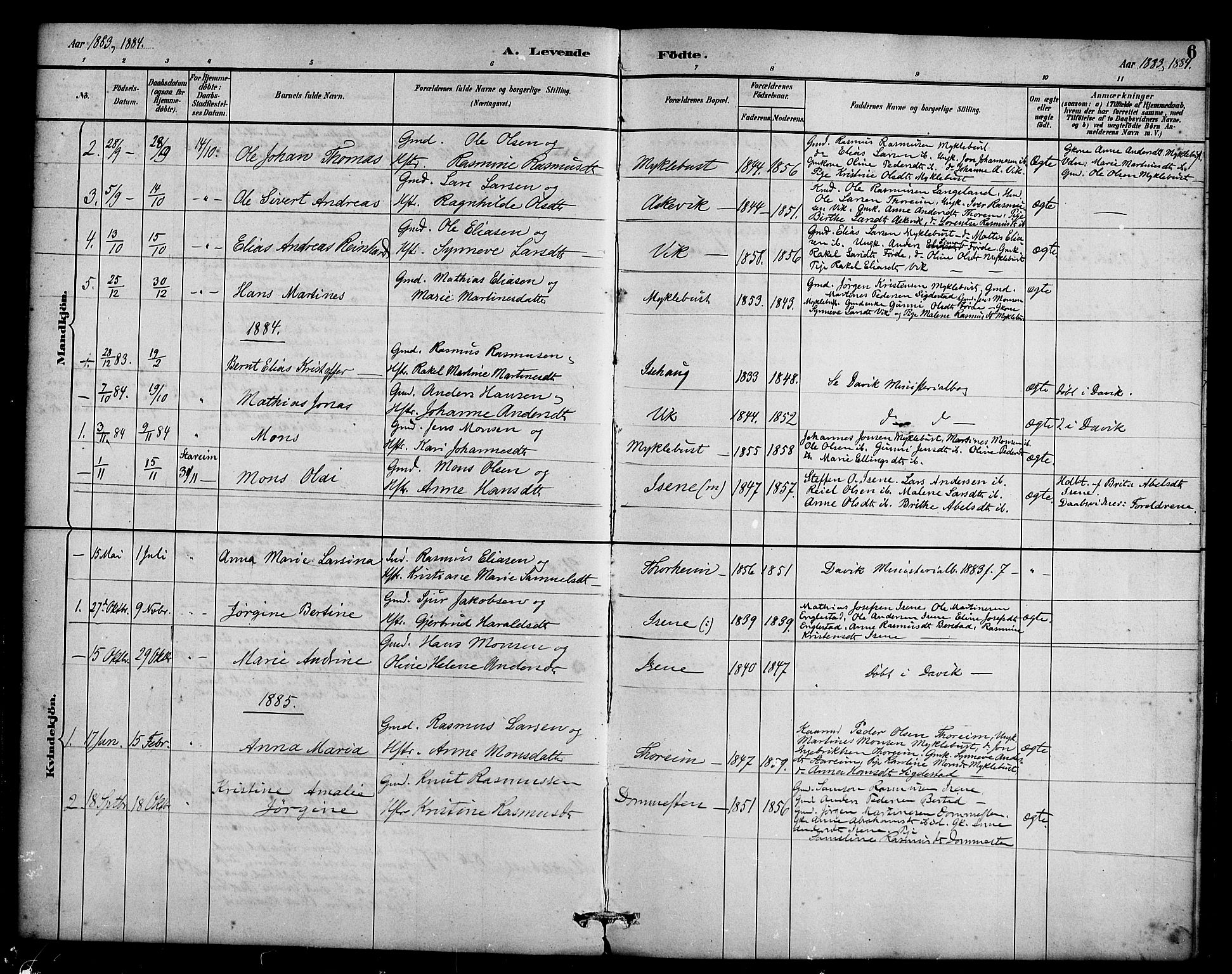 Davik sokneprestembete, SAB/A-79701/H/Haa/Haae/L0001: Parish register (official) no. E 1, 1882-1900, p. 6