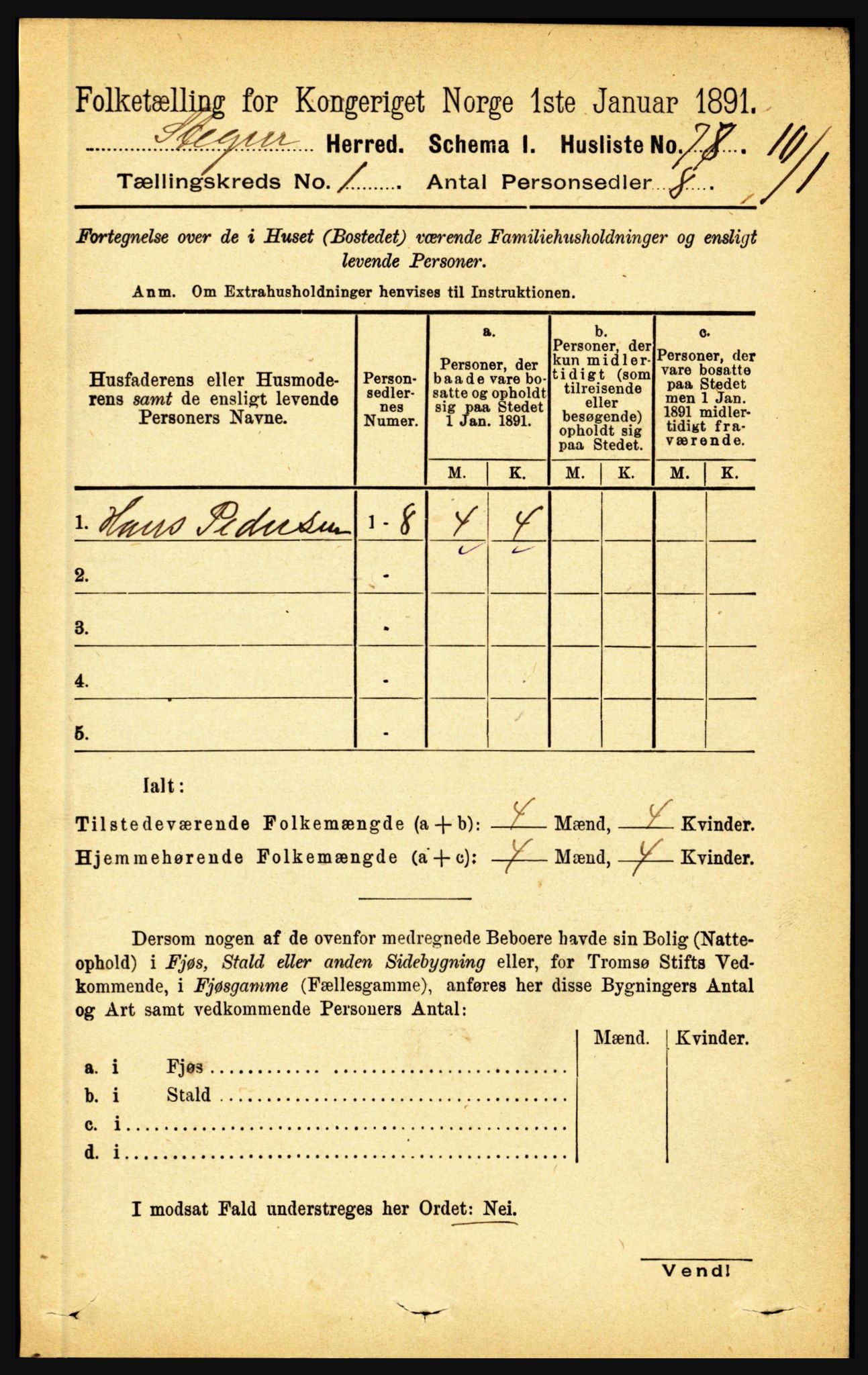 RA, 1891 census for 1848 Steigen, 1891, p. 105