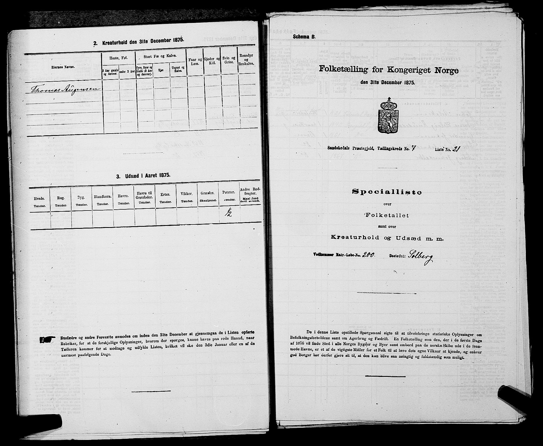 SAKO, 1875 census for 0816P Sannidal, 1875, p. 587