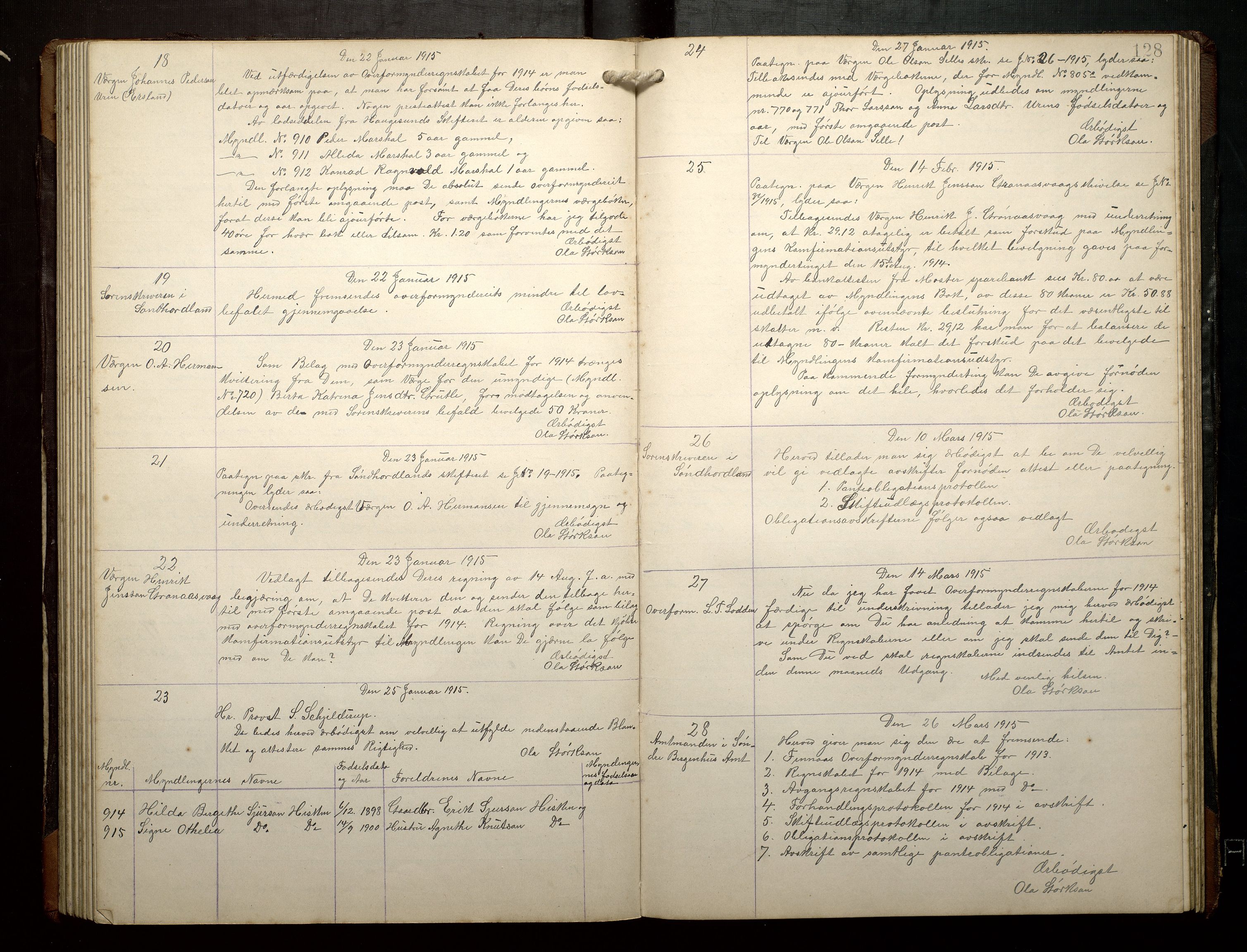 Finnaas kommune. Overformynderiet, IKAH/1218a-812/B/Ba/Baa/L0002: Kopibok for Finnås overformynderi, 1904-1920, p. 128