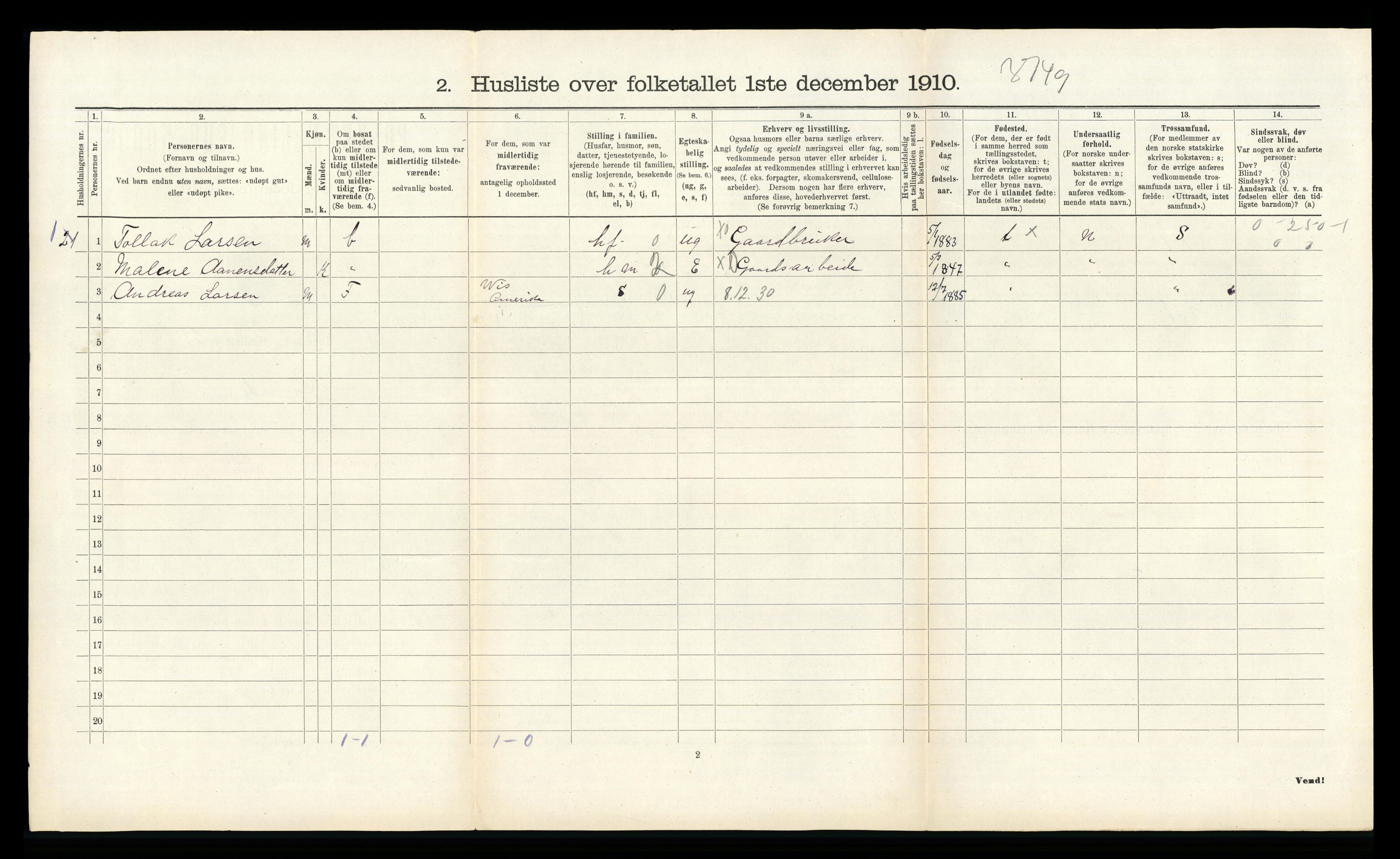 RA, 1910 census for Gyland, 1910, p. 235