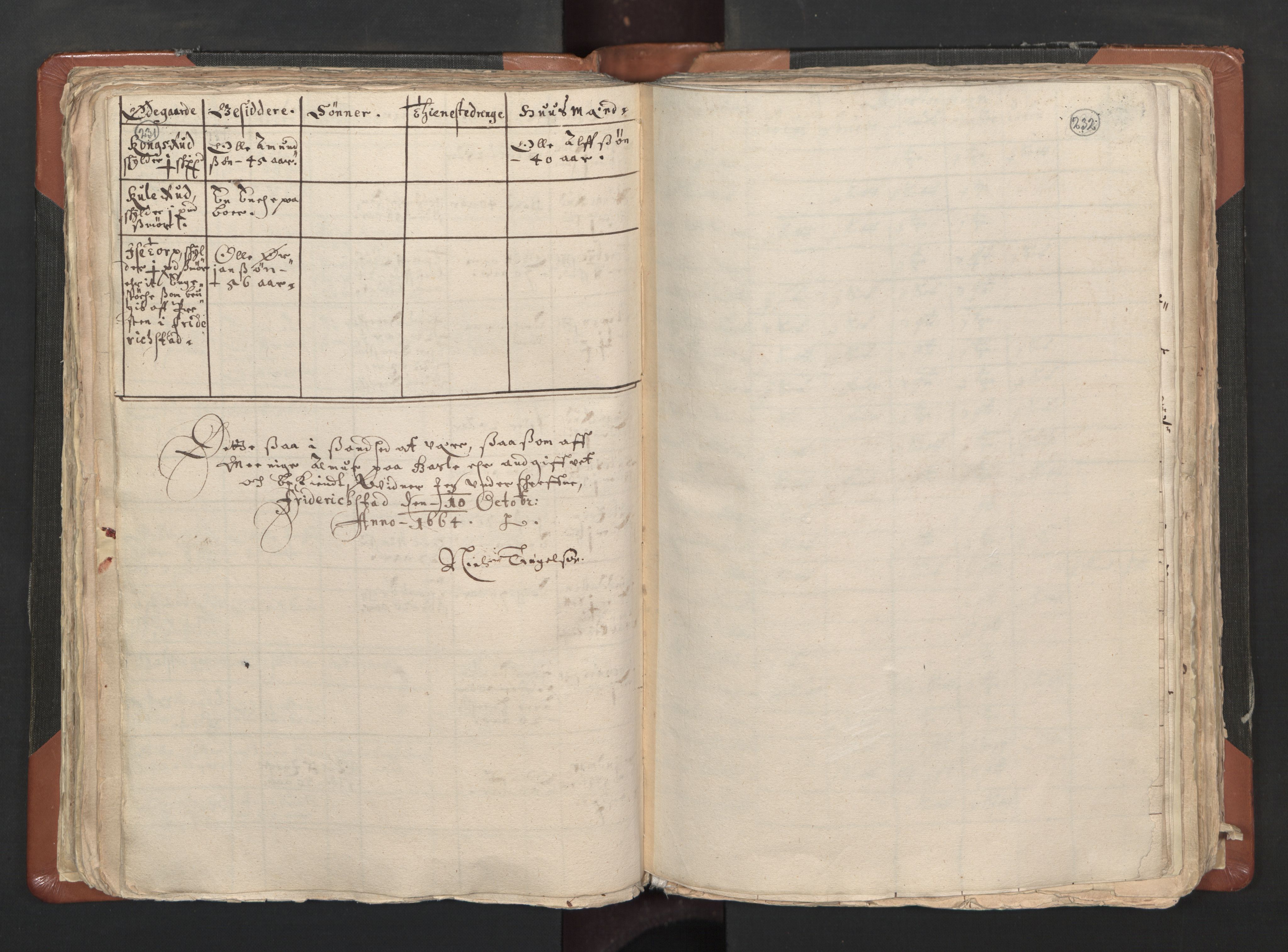 RA, Vicar's Census 1664-1666, no. 1: Nedre Borgesyssel deanery, 1664-1666, p. 231-232