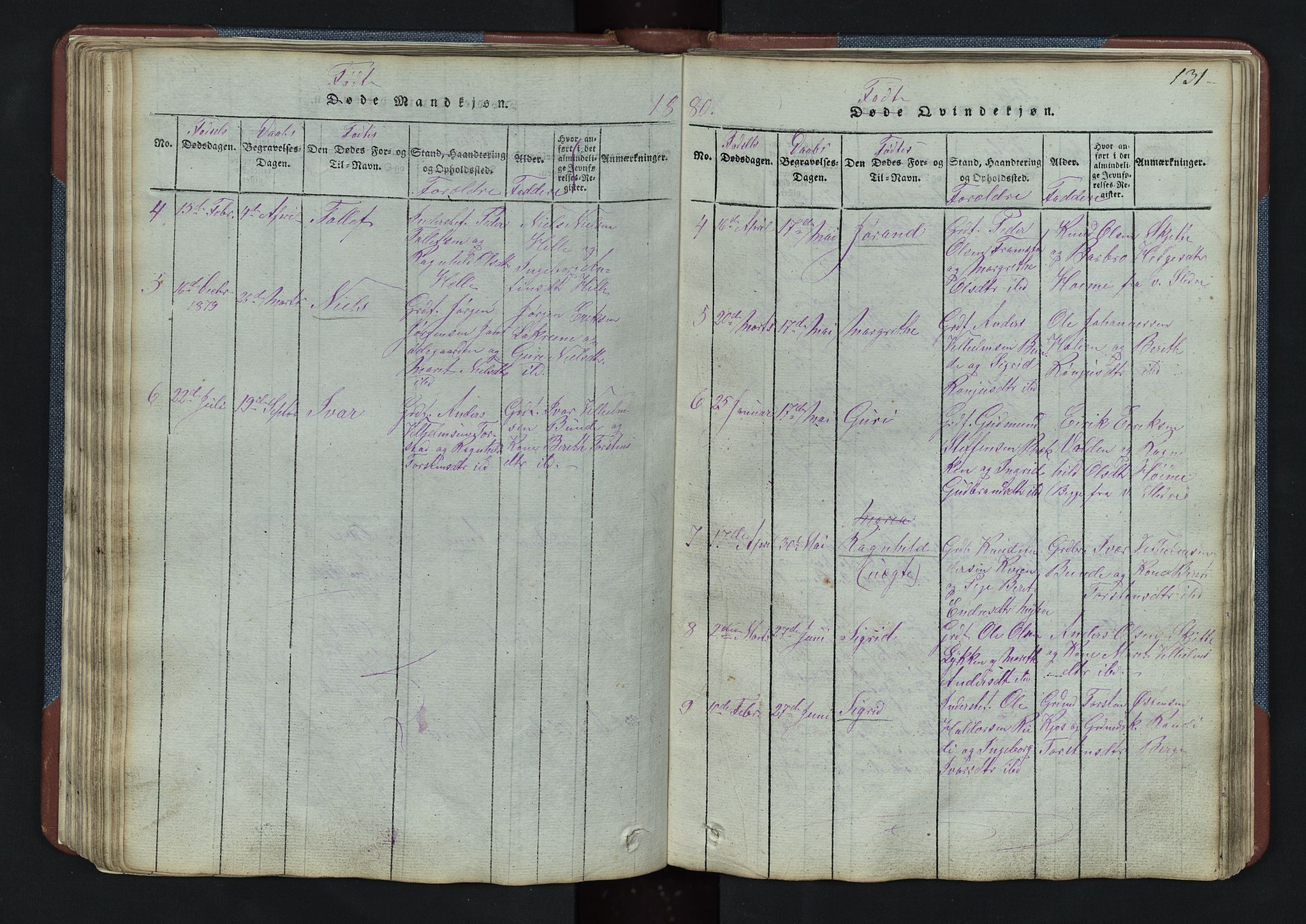 Vang prestekontor, Valdres, SAH/PREST-140/H/Hb/L0003: Parish register (copy) no. 3, 1814-1892, p. 131