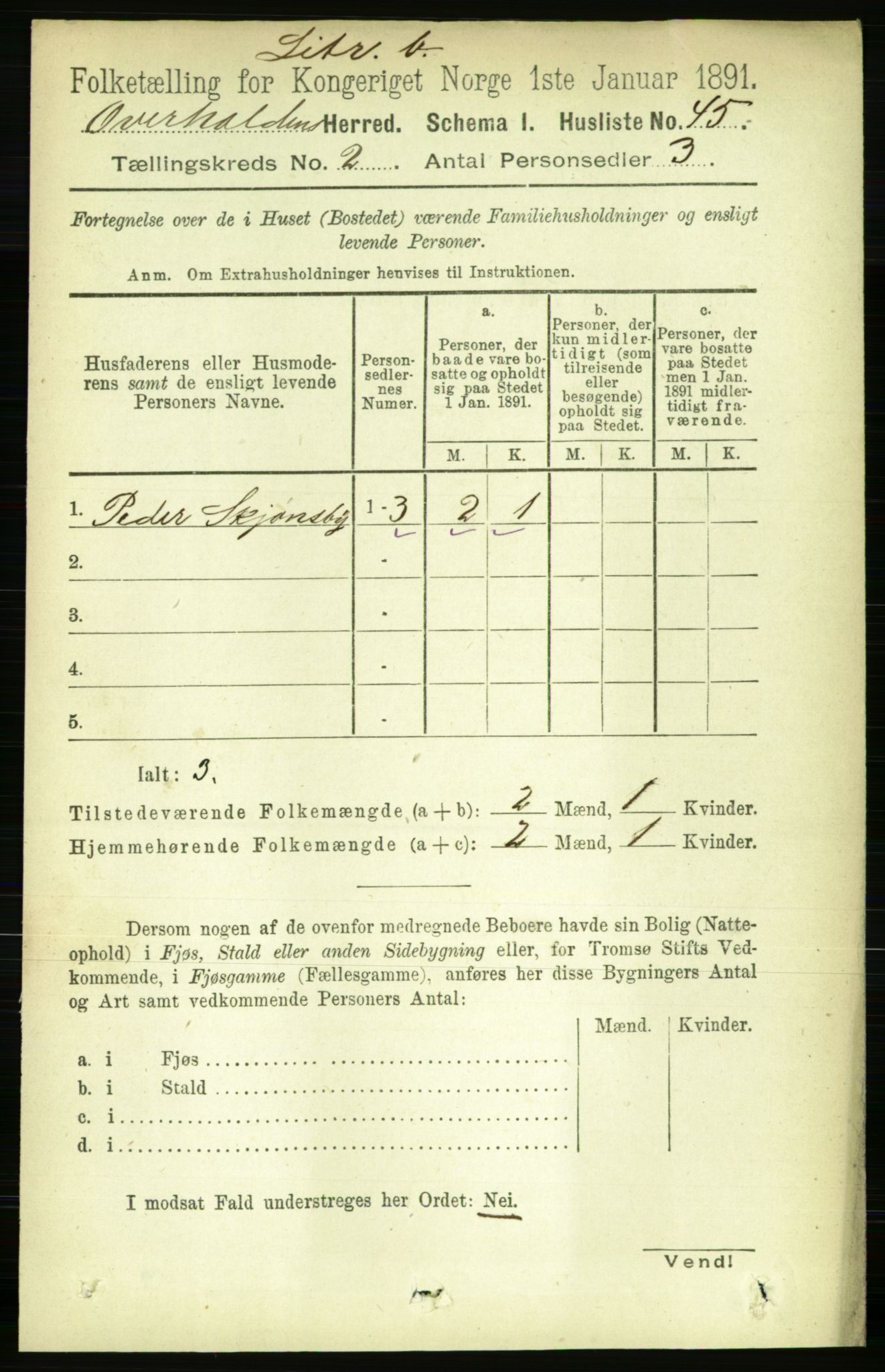 RA, 1891 census for 1744 Overhalla, 1891, p. 447