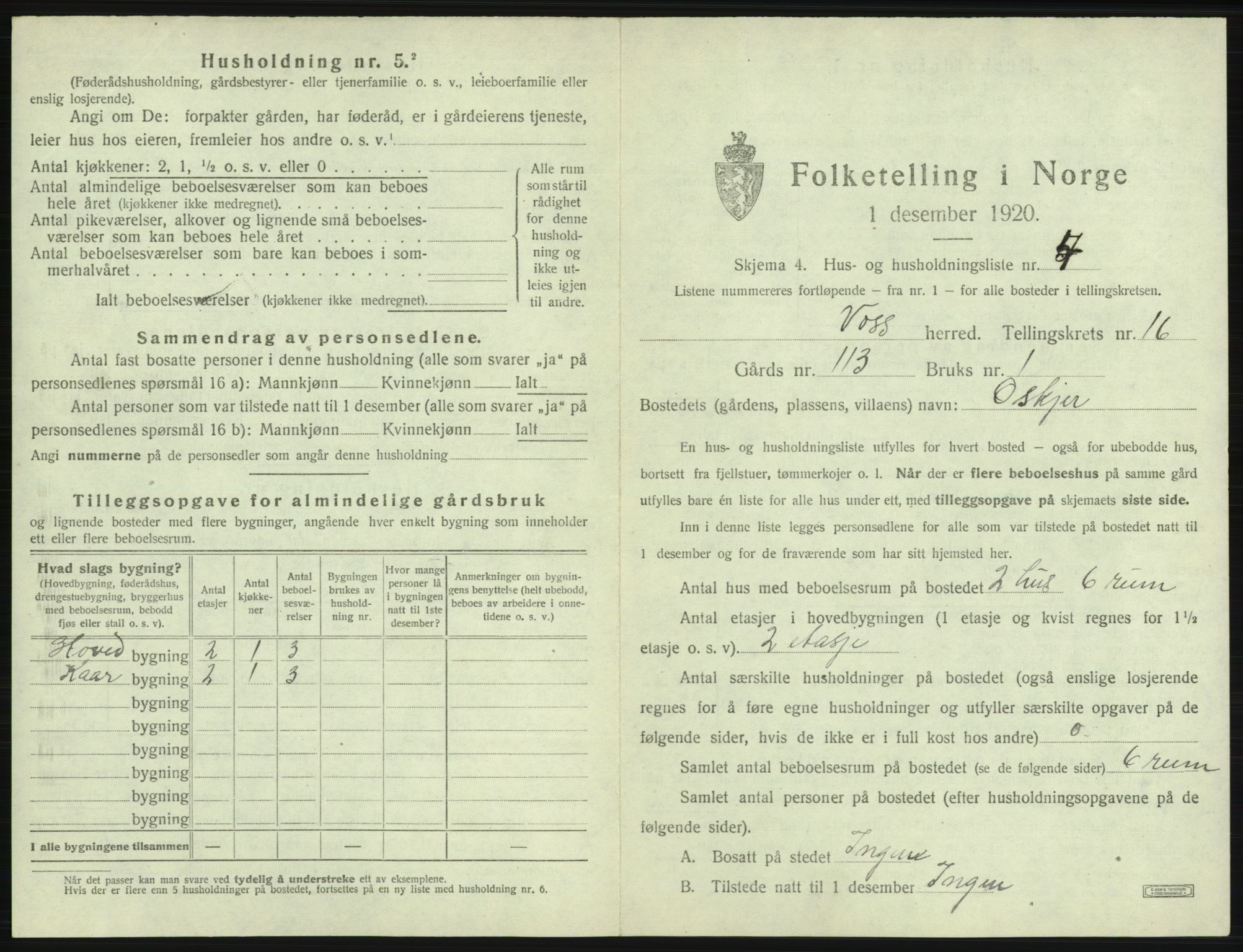 SAB, 1920 census for Voss, 1920, p. 1543