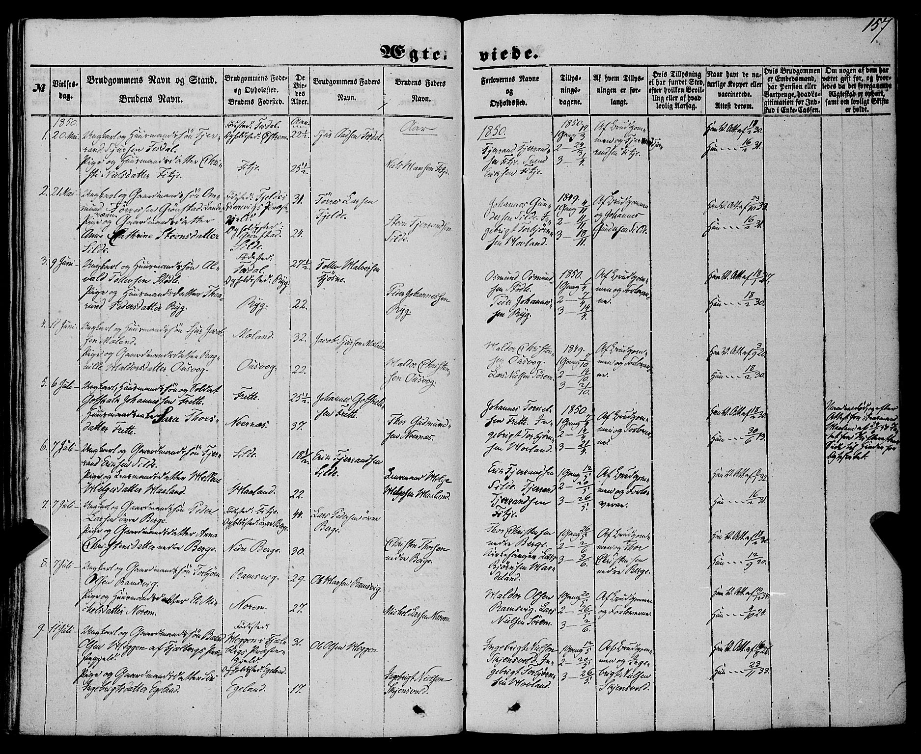 Etne sokneprestembete, SAB/A-75001/H/Haa: Parish register (official) no. A 8, 1848-1862, p. 157