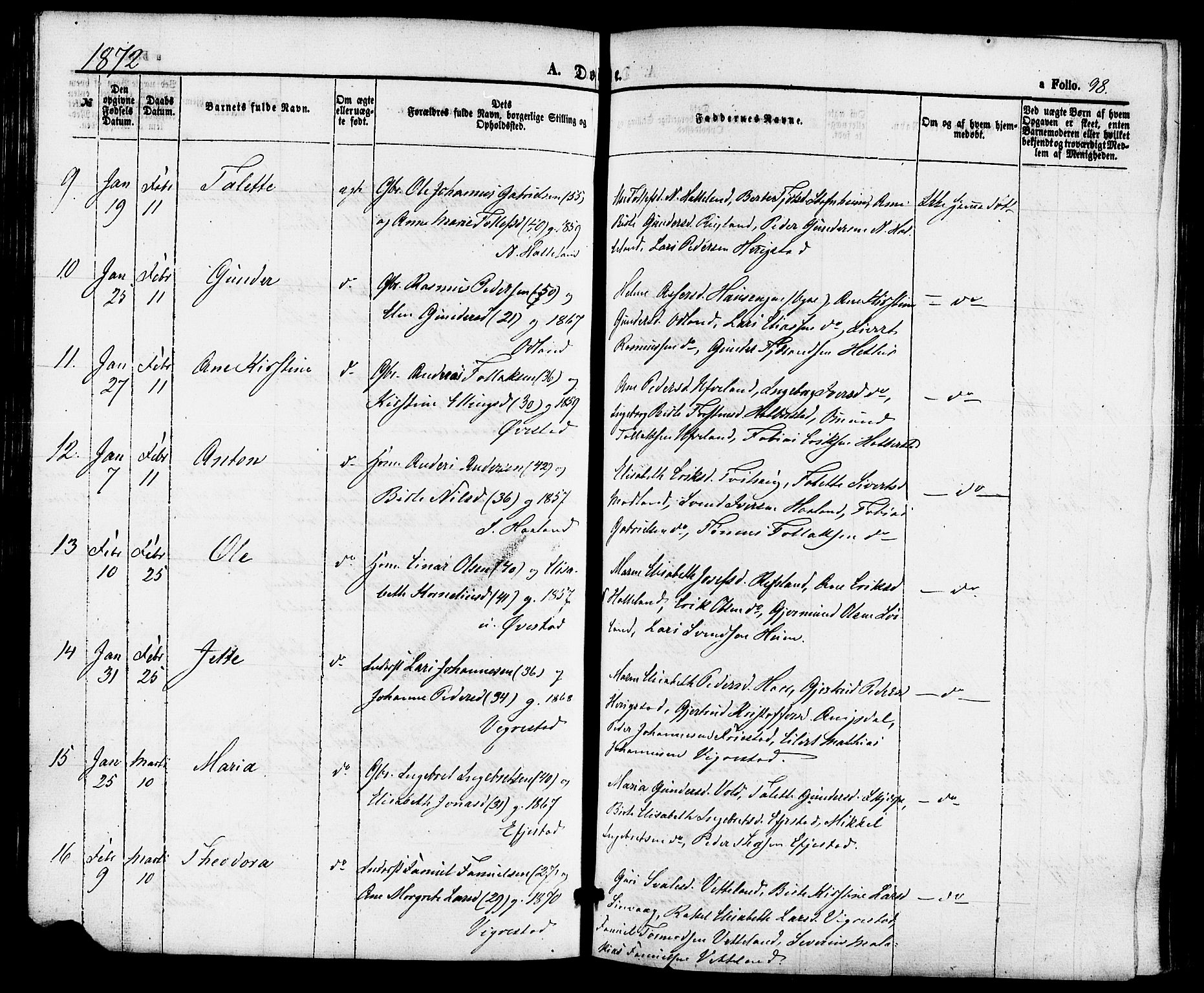 Hå sokneprestkontor, AV/SAST-A-101801/001/30BA/L0009: Parish register (official) no. A 8, 1855-1878, p. 98