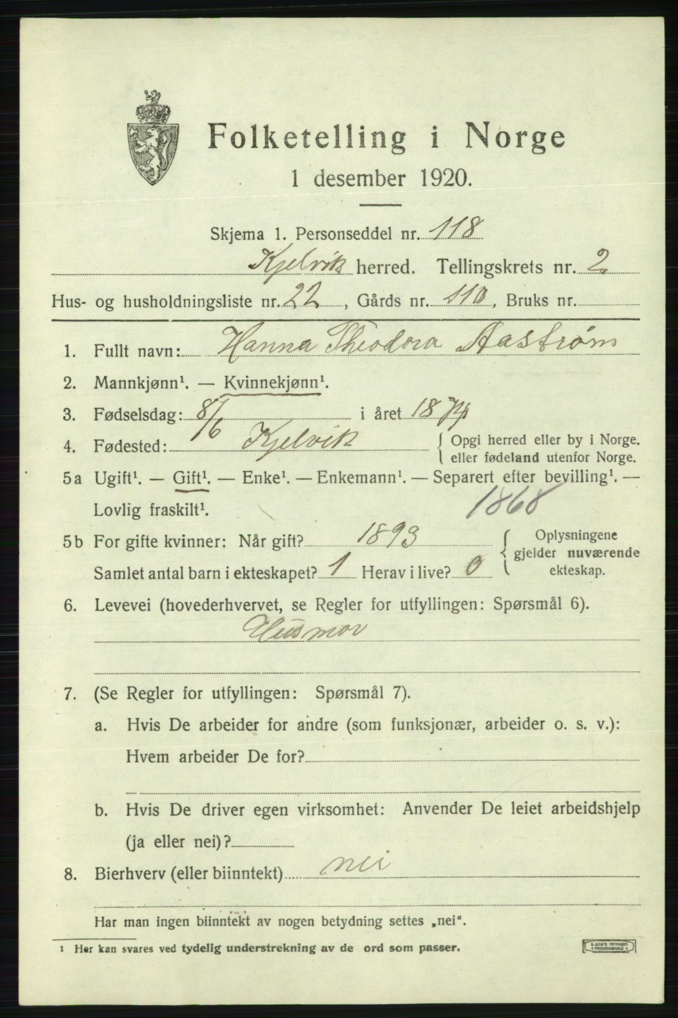 SATØ, 1920 census for Kjelvik, 1920, p. 1621