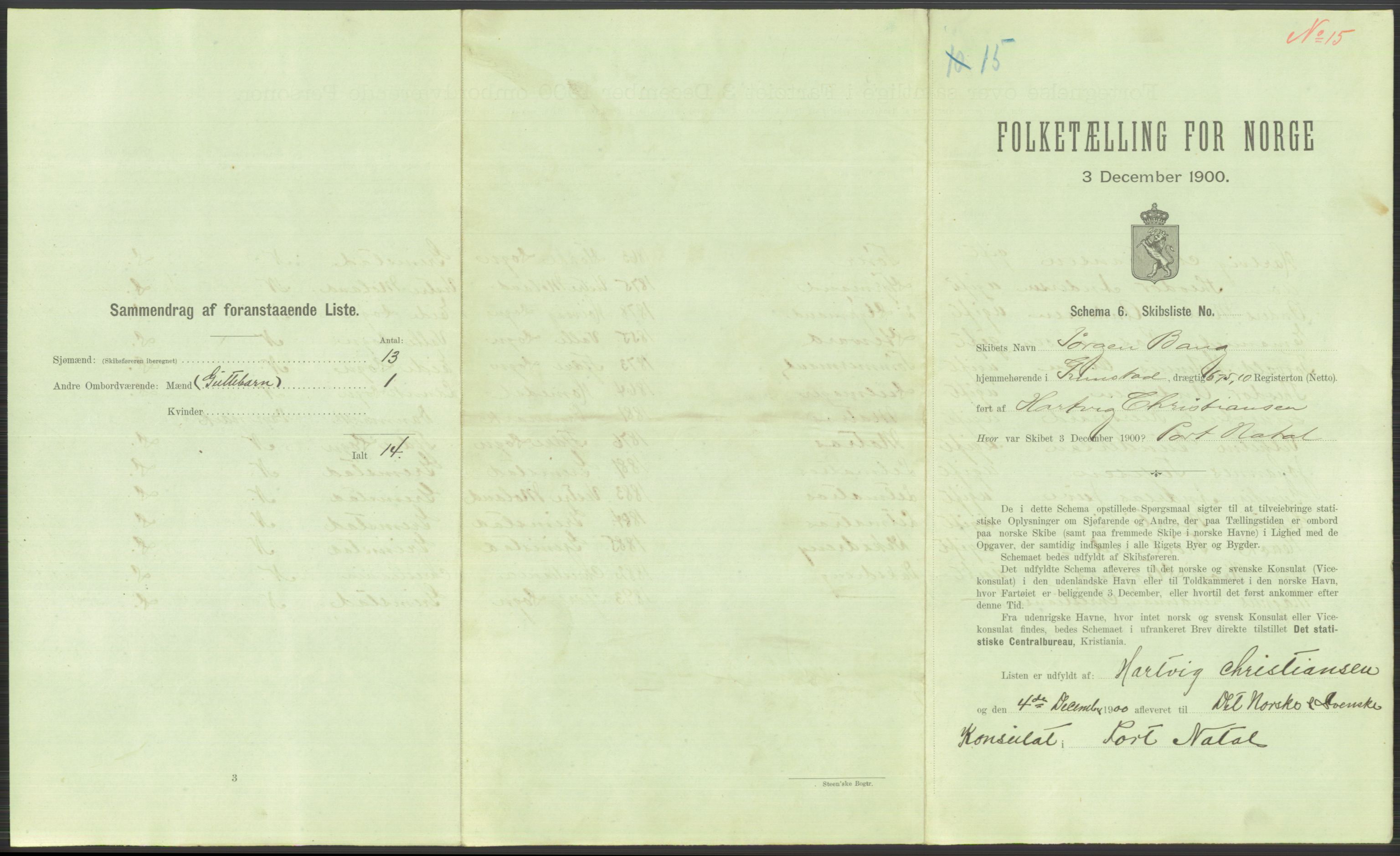 RA, 1900 Census - ship lists from ships in Norwegian harbours, harbours abroad and at sea, 1900, p. 5059