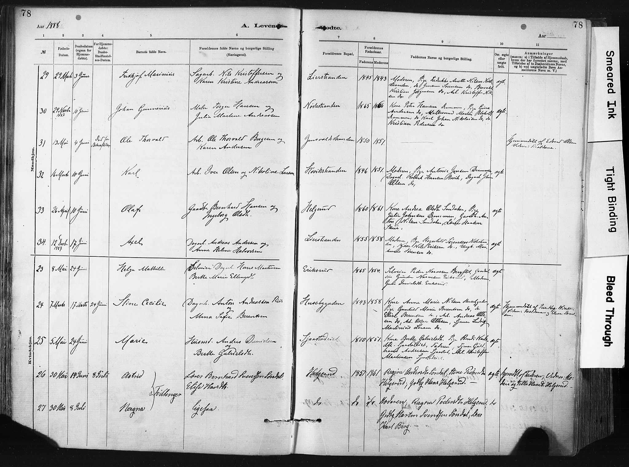 Lier kirkebøker, AV/SAKO-A-230/F/Fa/L0015: Parish register (official) no. I 15, 1883-1894, p. 78