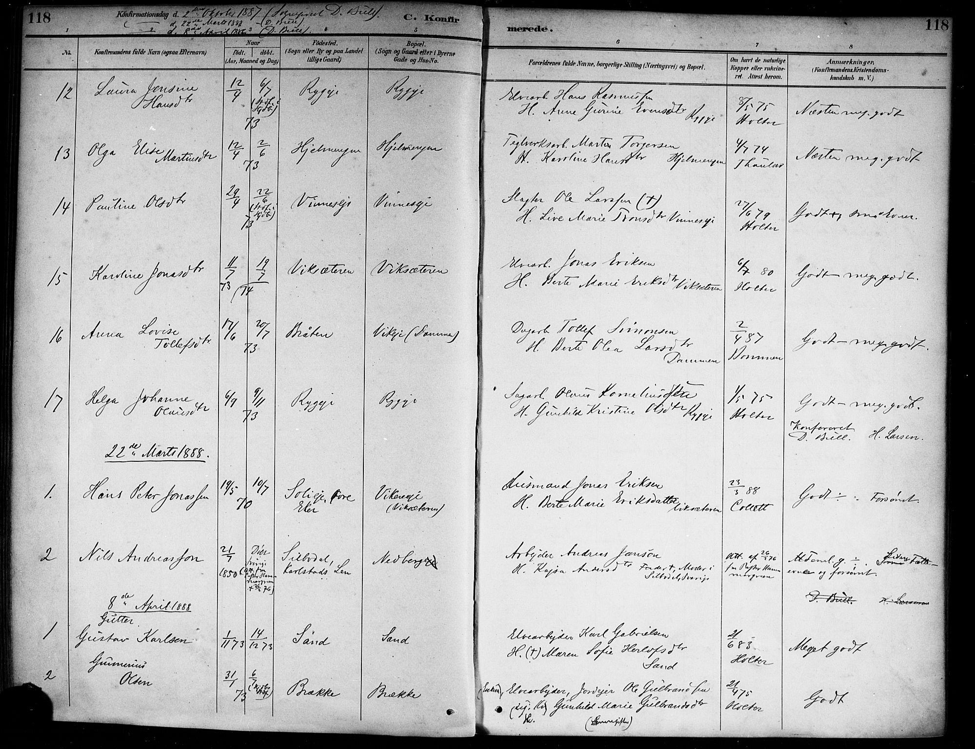 Nedre Eiker kirkebøker, AV/SAKO-A-612/F/Fa/L0003: Parish register (official) no. 3, 1885-1892, p. 118