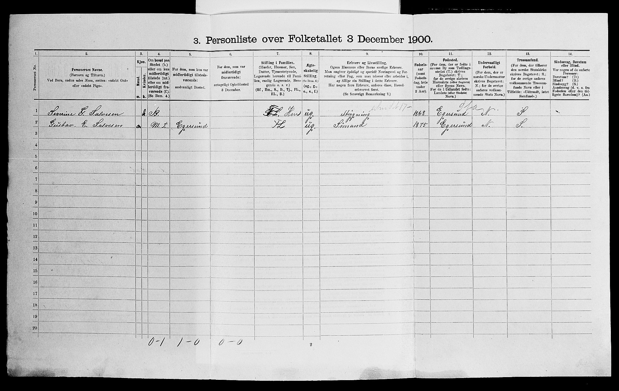 SAK, 1900 census for Arendal, 1900, p. 1919