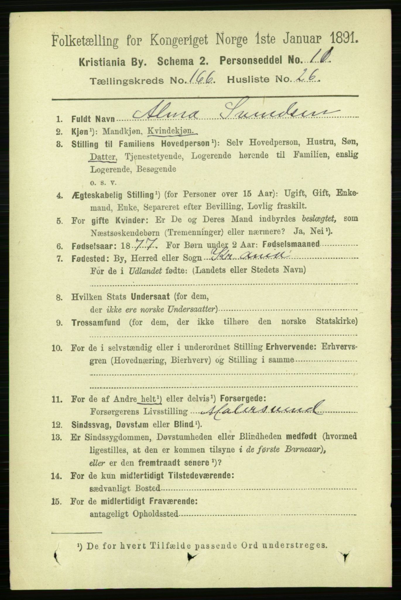 RA, 1891 census for 0301 Kristiania, 1891, p. 97188