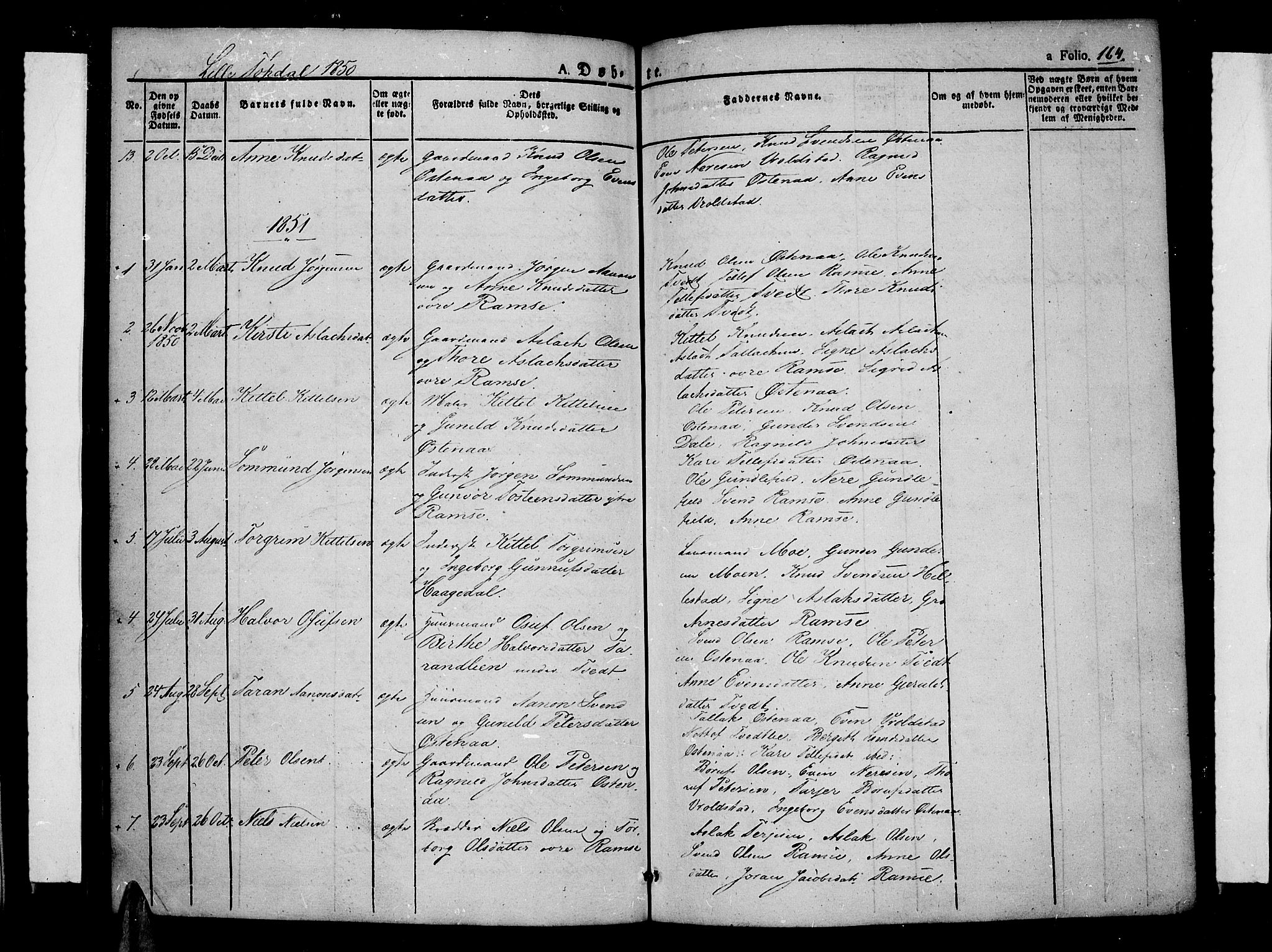 Åmli sokneprestkontor, AV/SAK-1111-0050/F/Fa/Fac/L0007: Parish register (official) no. A 7 /4, 1829-1851, p. 164