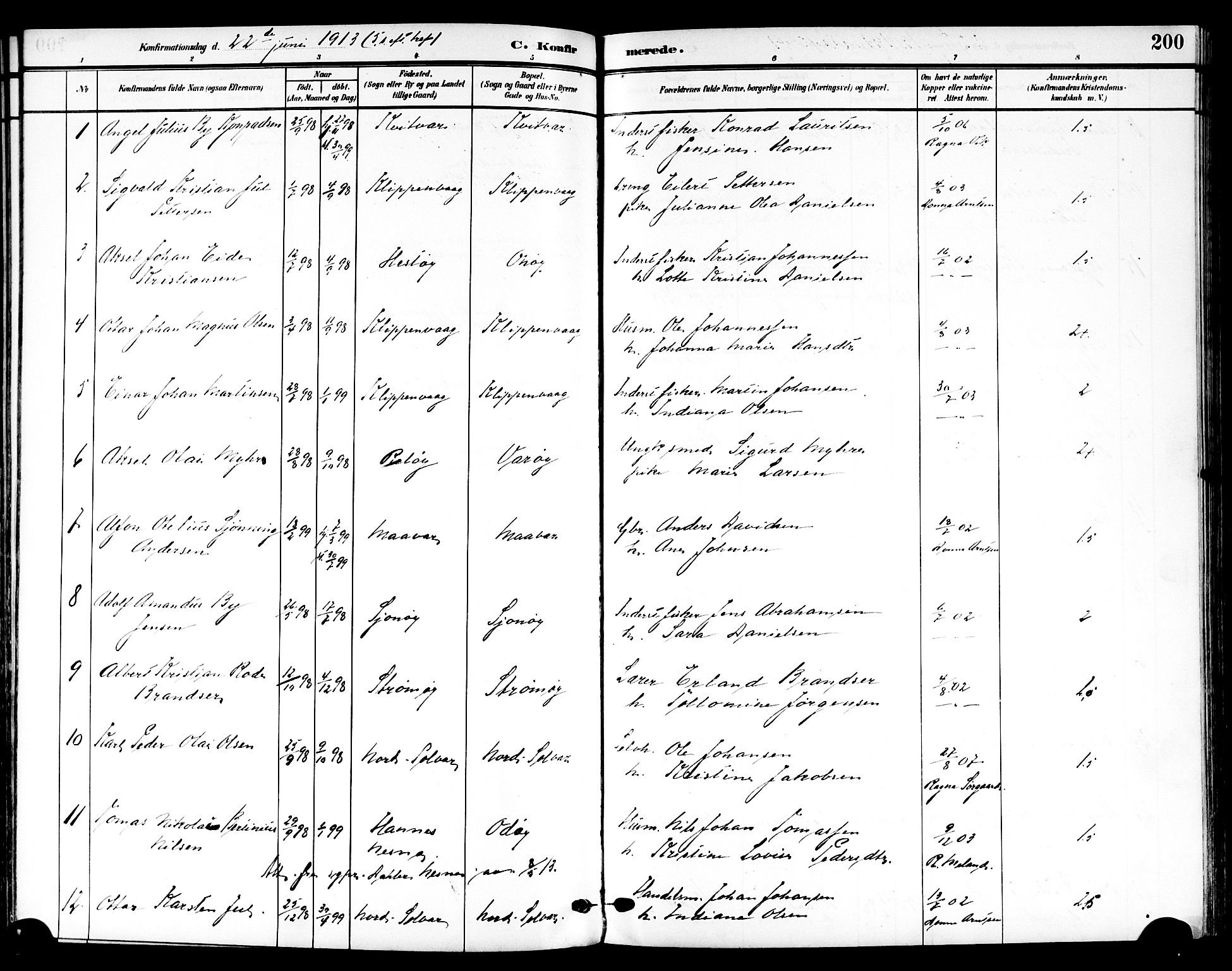 Ministerialprotokoller, klokkerbøker og fødselsregistre - Nordland, SAT/A-1459/839/L0569: Parish register (official) no. 839A06, 1903-1922, p. 200
