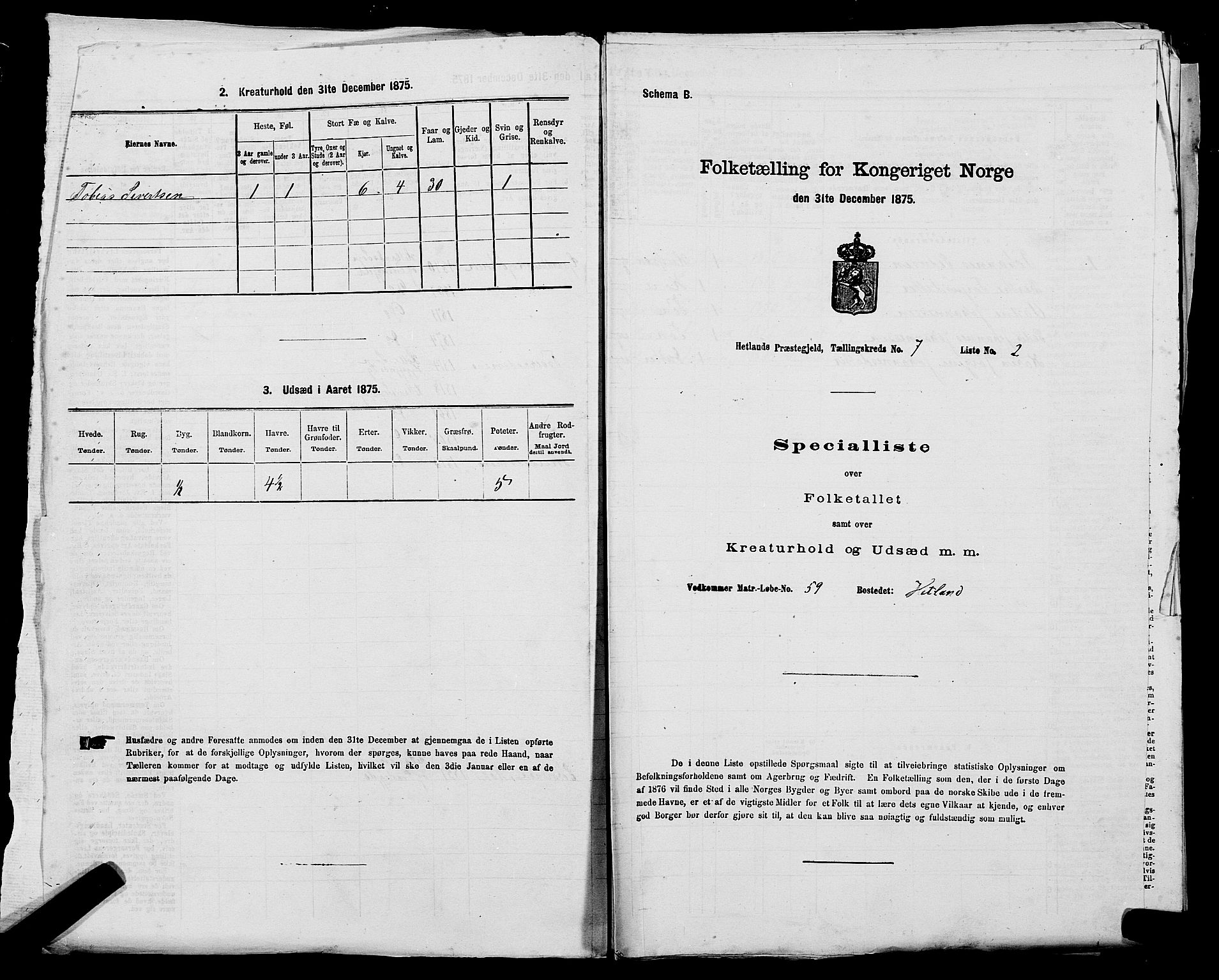 SAST, 1875 census for 1126P Hetland, 1875, p. 1433