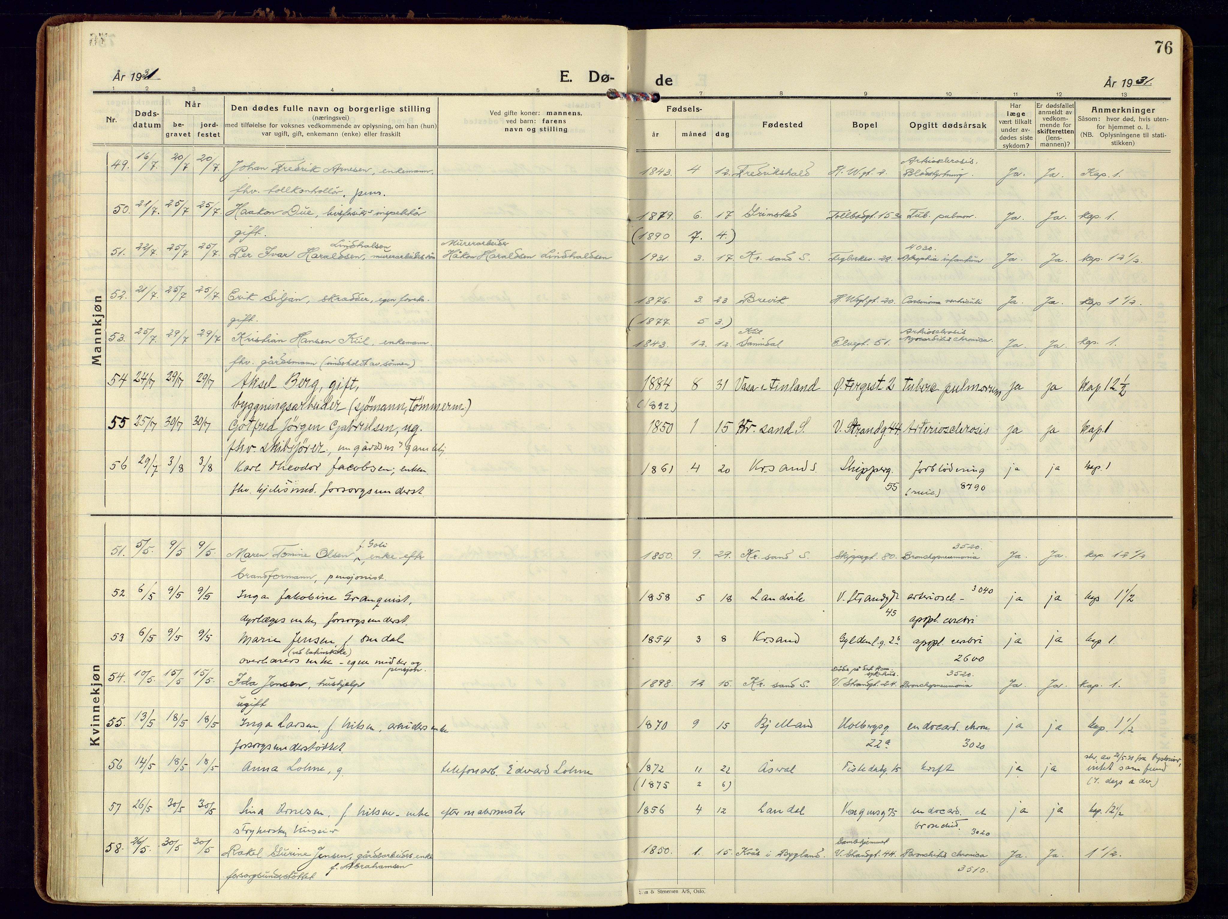 Kristiansand domprosti, AV/SAK-1112-0006/F/Fa/L0030: Parish register (official) no. A 29, 1926-1937, p. 76