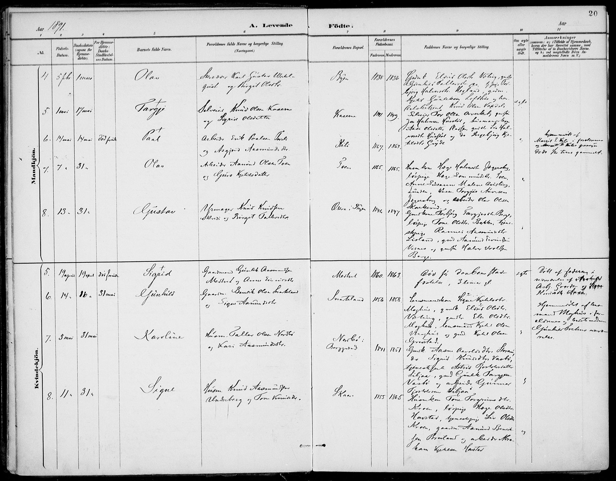 Fyresdal kirkebøker, SAKO/A-263/F/Fa/L0007: Parish register (official) no. I 7, 1887-1914, p. 20