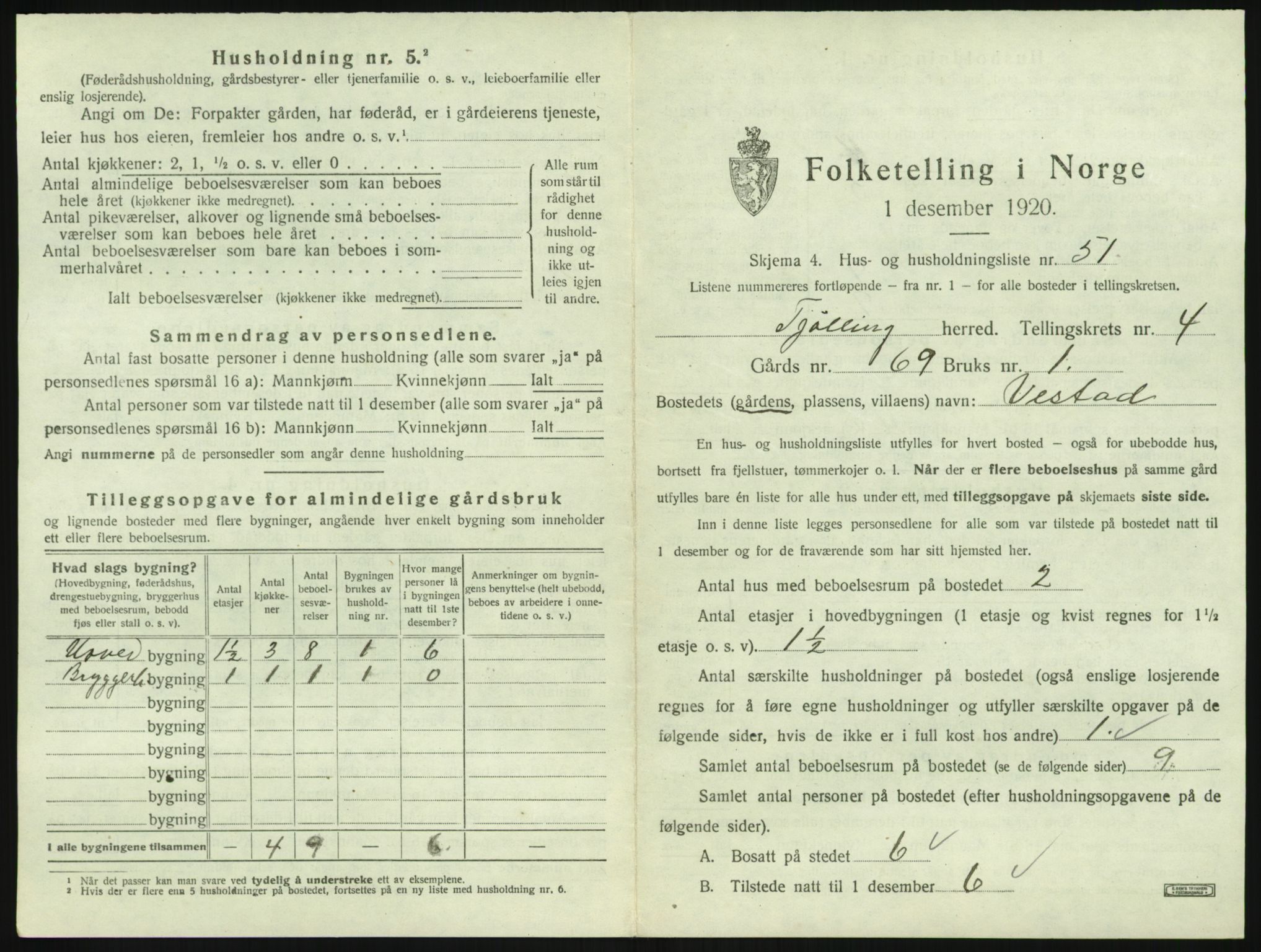 SAKO, 1920 census for Tjølling, 1920, p. 1175