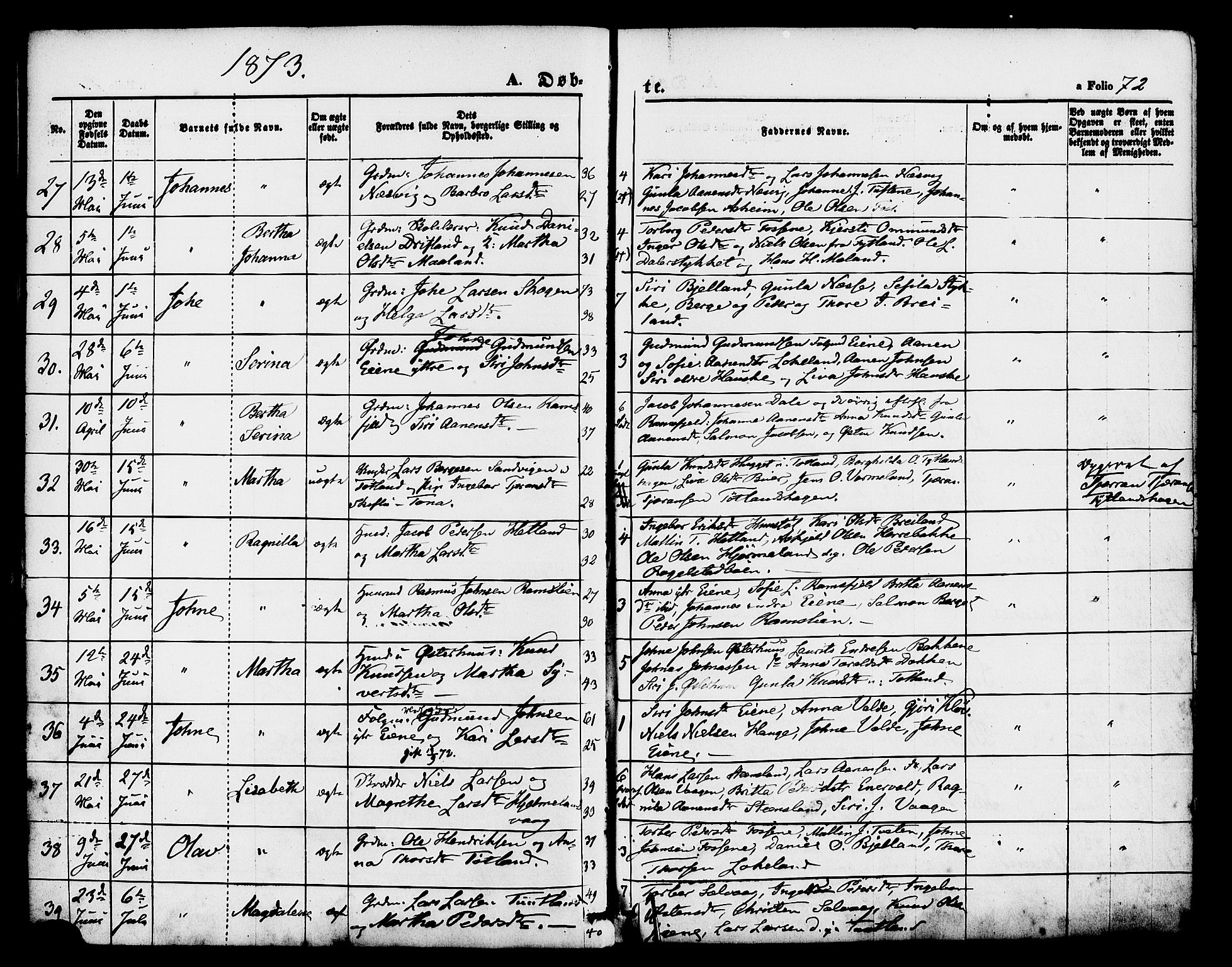 Hjelmeland sokneprestkontor, SAST/A-101843/01/IV/L0011: Parish register (official) no. A 11, 1861-1878, p. 72