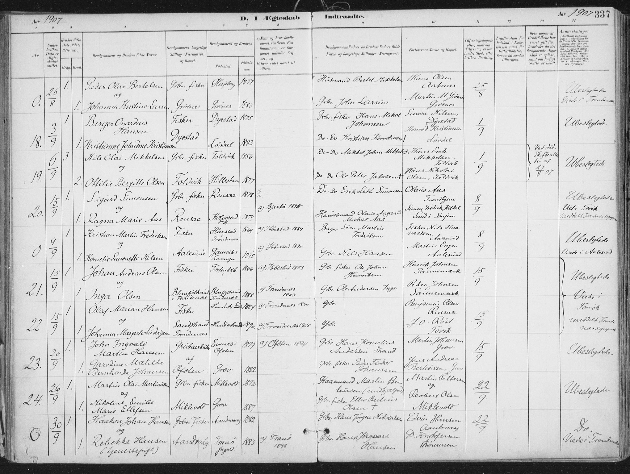 Ibestad sokneprestembete, SATØ/S-0077/H/Ha/Haa/L0017kirke: Parish register (official) no. 17, 1901-1914, p. 337