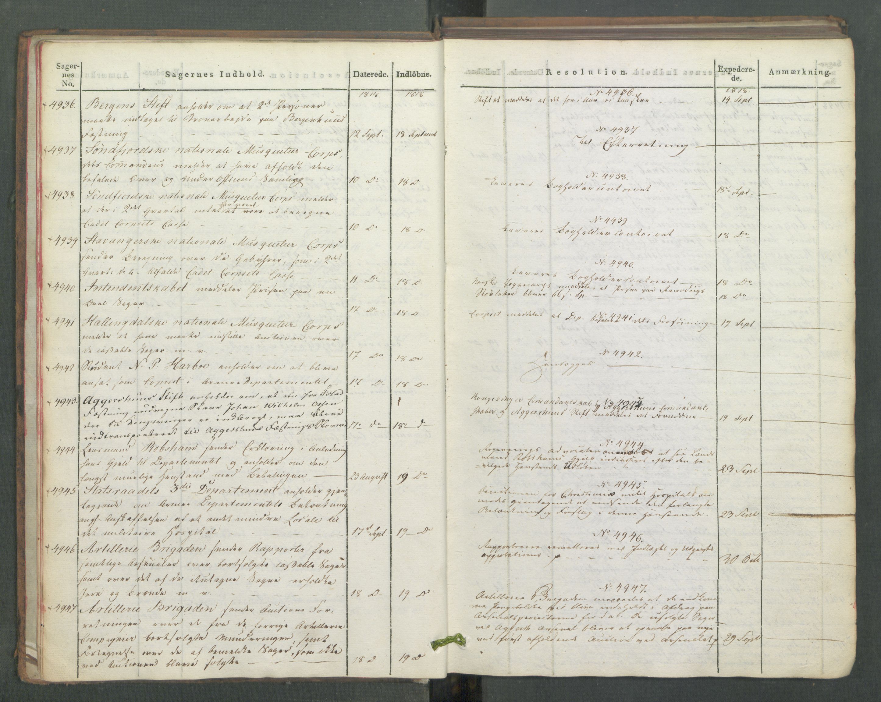 Armédepartementet, AV/RA-RAFA-3493/C/Ca/L0016: 6. Departements Journal, 1818