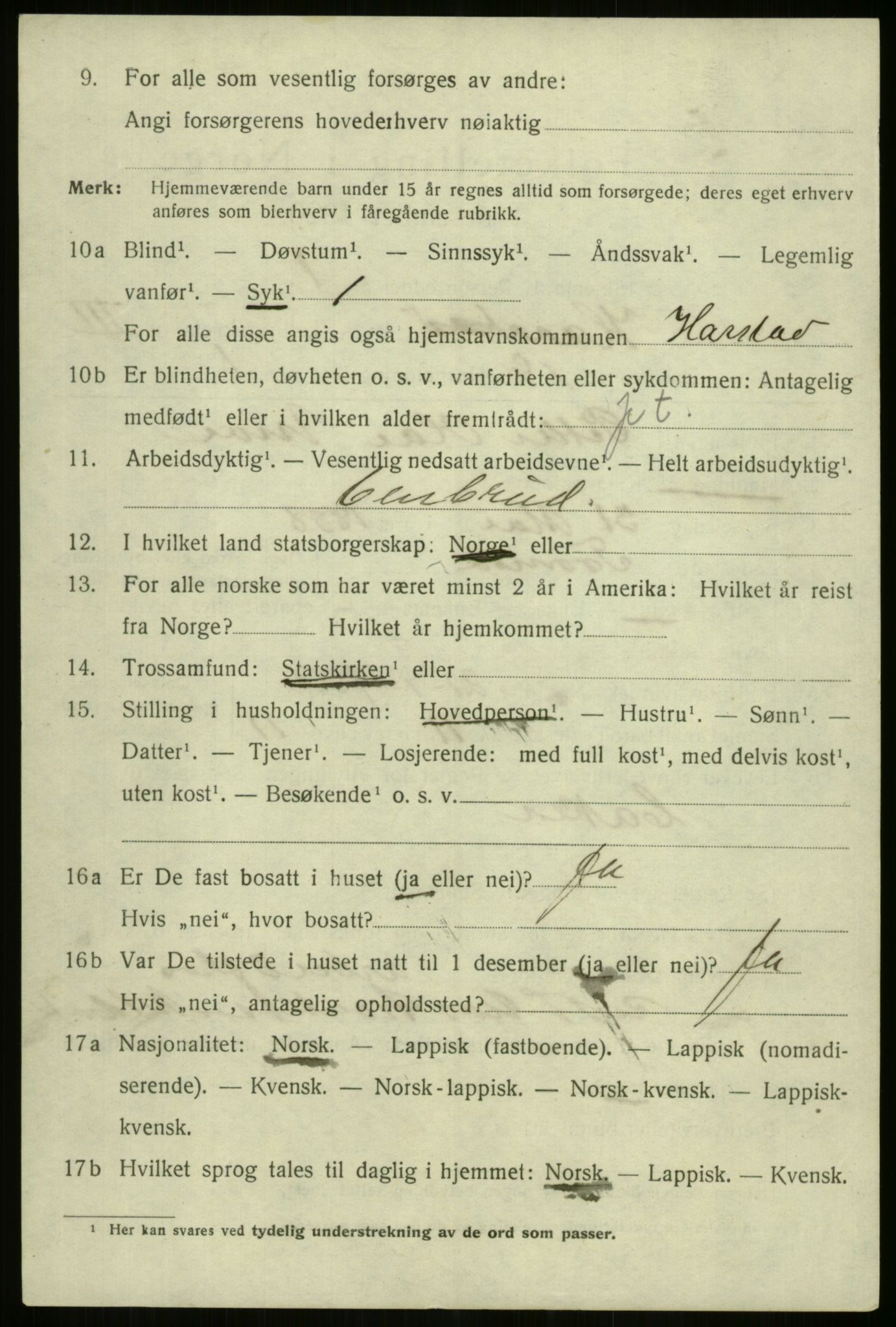 SATØ, 1920 census for Harstad, 1920, p. 4481