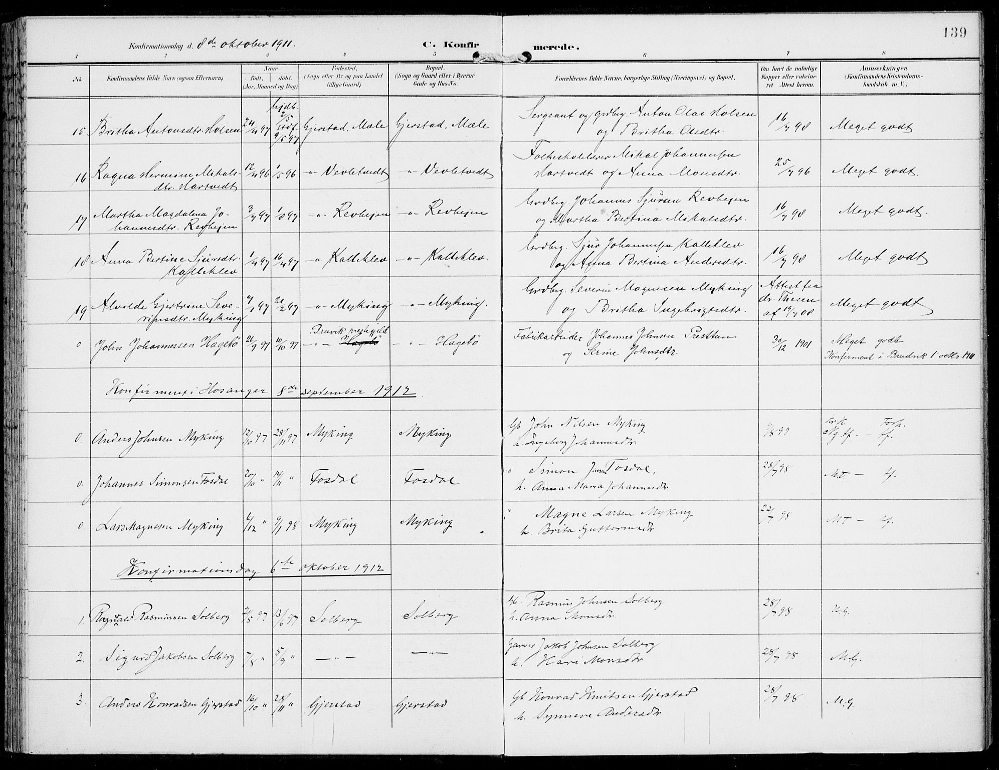 Haus sokneprestembete, AV/SAB-A-75601/H/Haa: Parish register (official) no. C  2, 1900-1915, p. 139