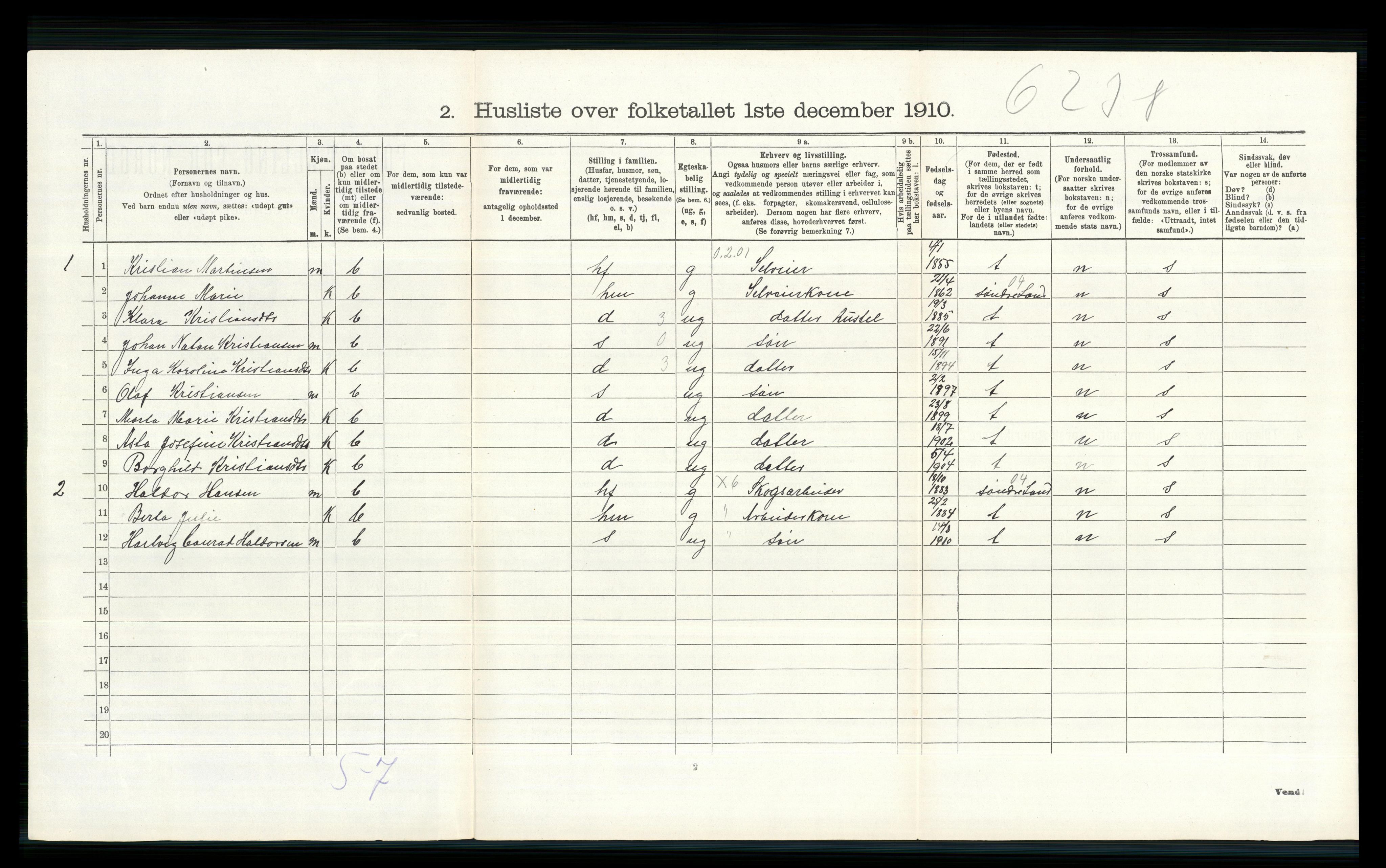 RA, 1910 census for Vestre Toten, 1910, p. 1106